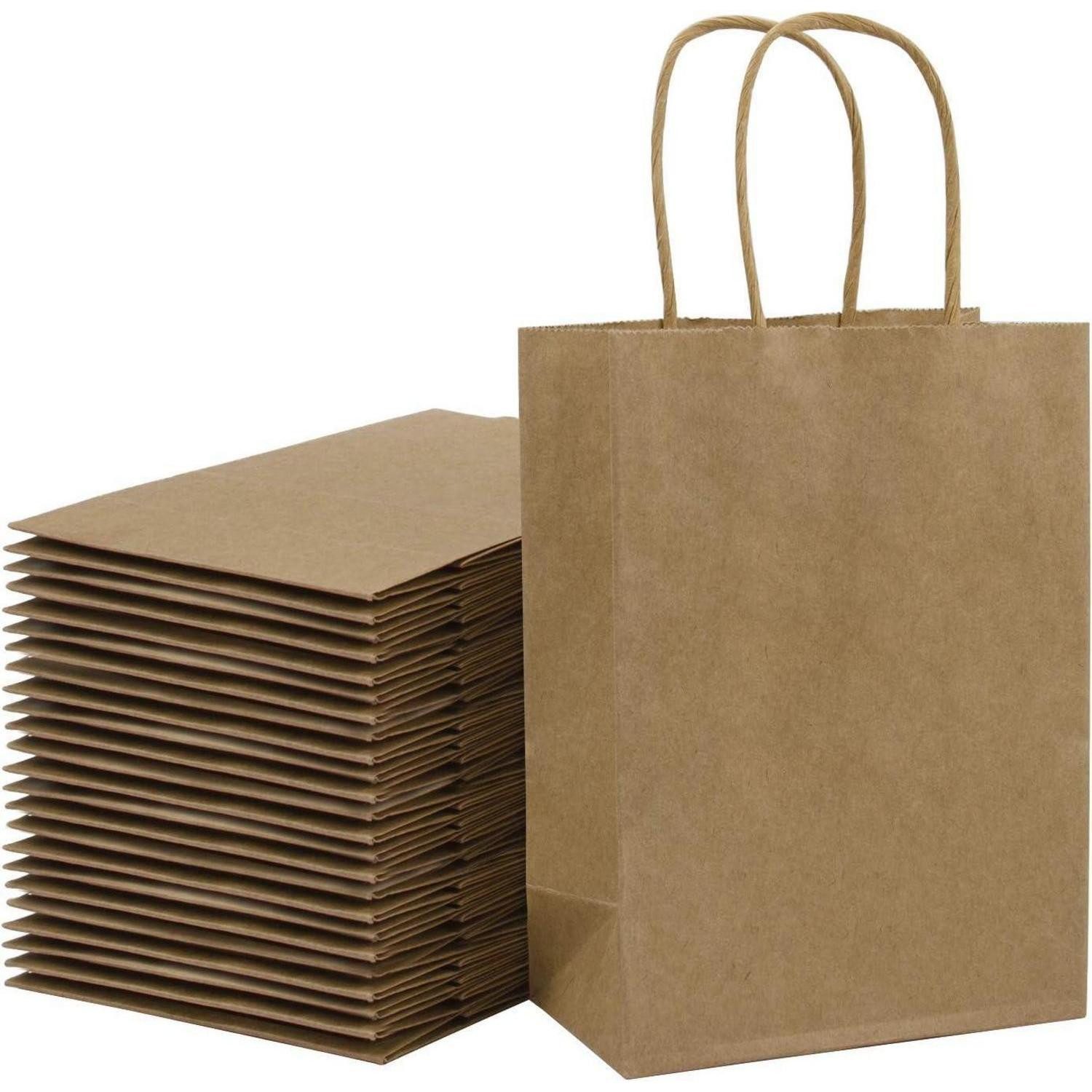 LuxusKollektion Geschenktüten Papiertüten Geschenktüten 25er Set Kraft Griffe Braun 21 x 11 x 27 cm, (25St)