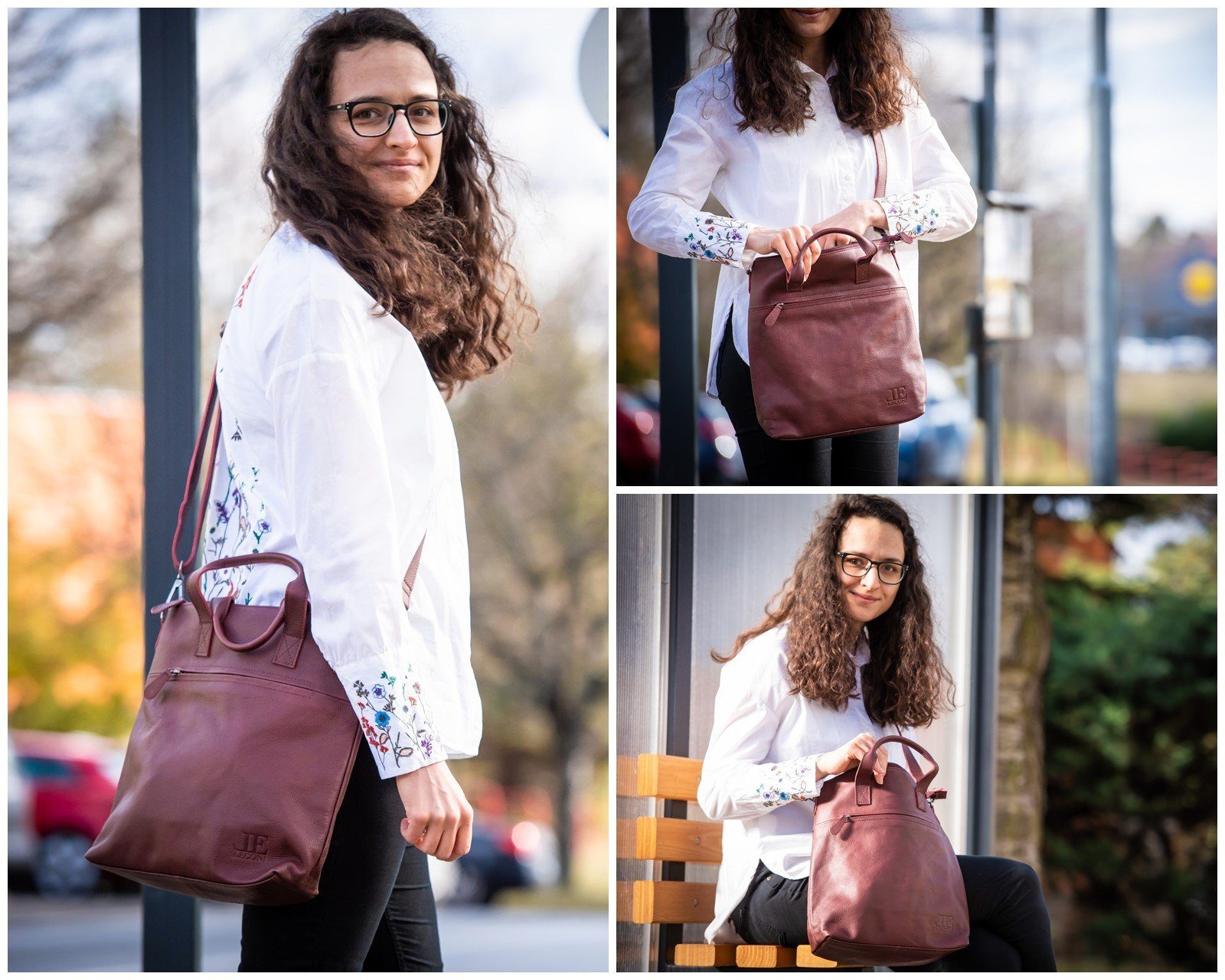 LECONI Umhängetasche Damentasche DIN A4 Henkeltasche Shopper Echtleder LE0068, Echtes Leder – mehrere Reißverschlussfächer – 31×33×10 cm