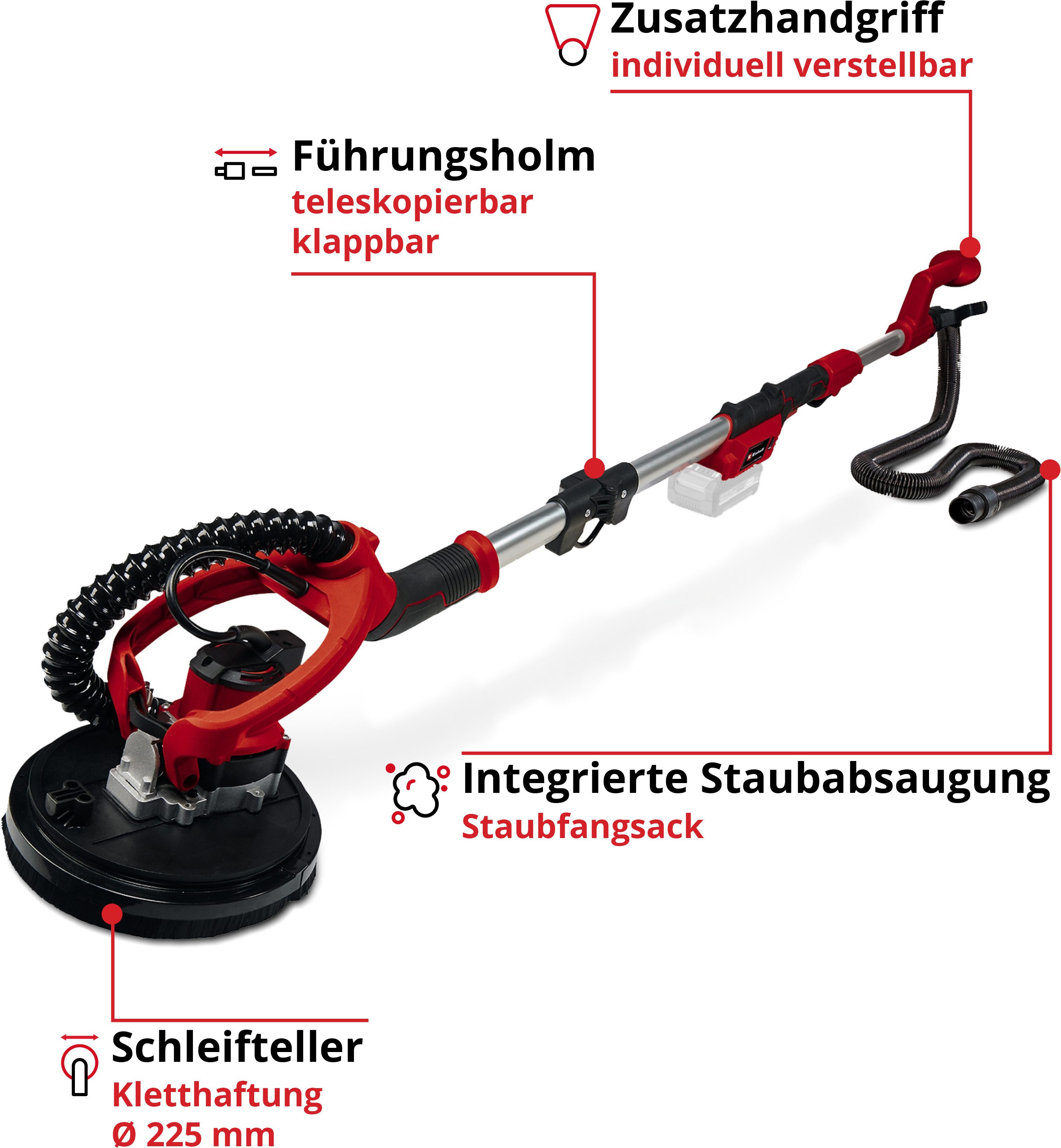 Einhell Trockenbauschleifer TP-DW 18/225 Li - Solo, (7 tlg), inkl. Koffer für universelle Aufbewahrung von Werkzeug und Zubehör