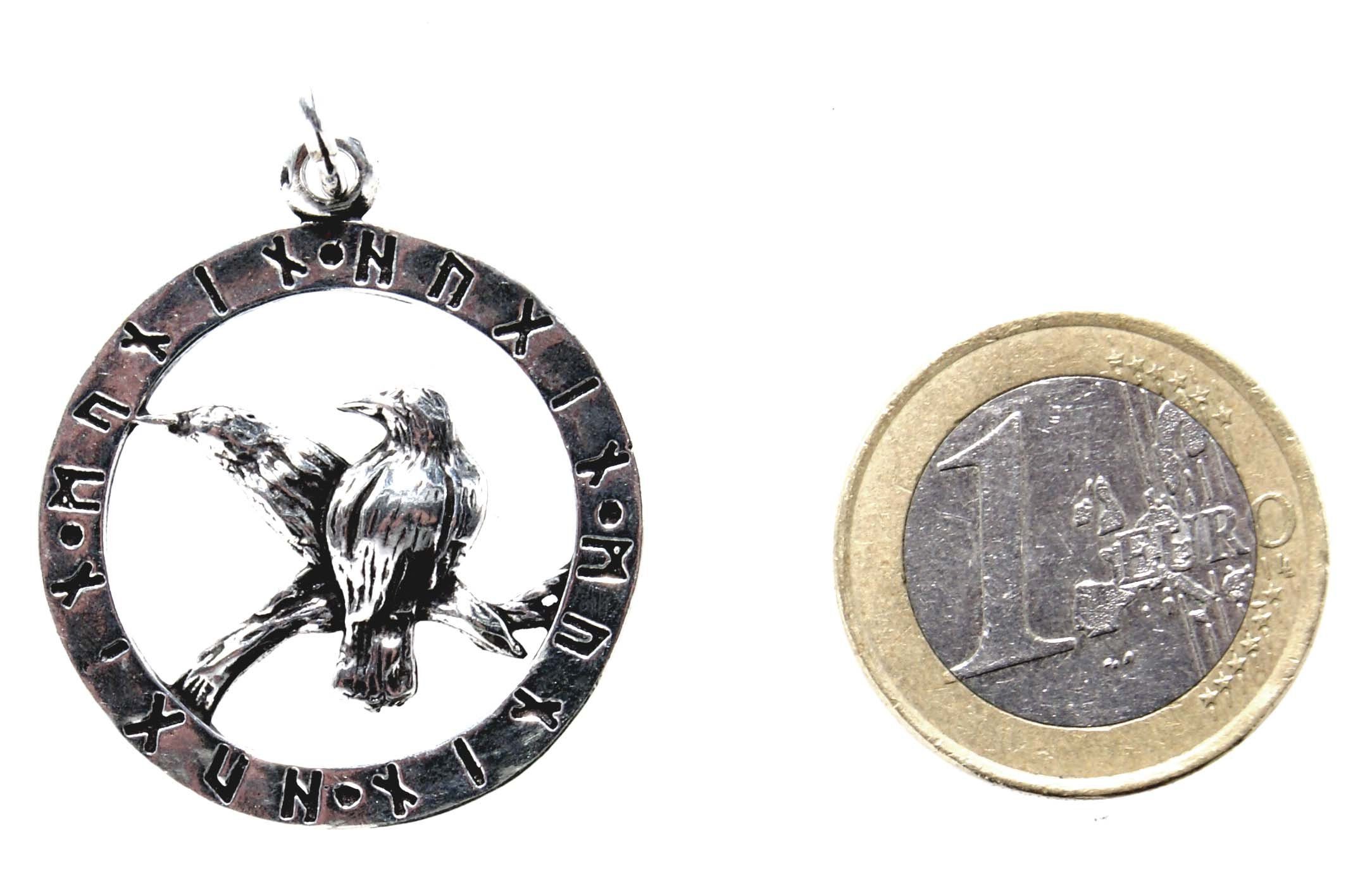 Kinder Accessoires Kiss of Leather Kettenanhänger Odins Raben Hugin Munin Sterling Silber 925 Namen Runen Ring