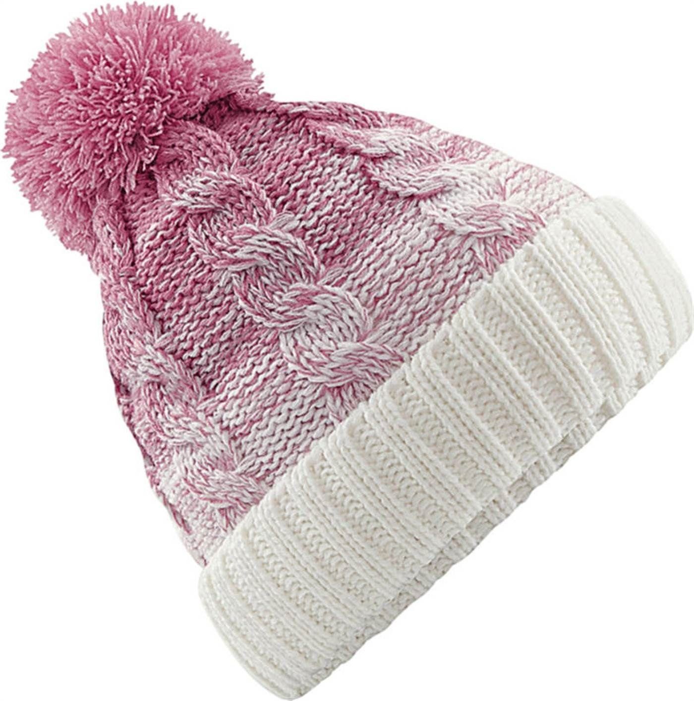 Neverless Bommelmütze Strickmütze Herren Grobstrick Pudelmütze zweifarbig Ombré Bommelmütze Winter-Mütze Neverless® rosa