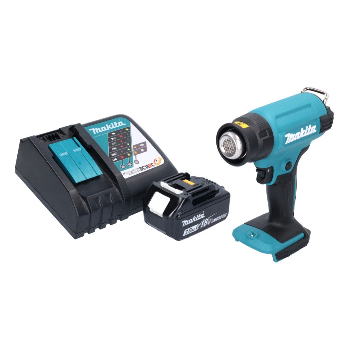 Makita Akku-Heißluftgebläse DHG 180 RF1 Akku Heißluftgebläse 18 V 550 °C + 1x Akku 3,0 Ah