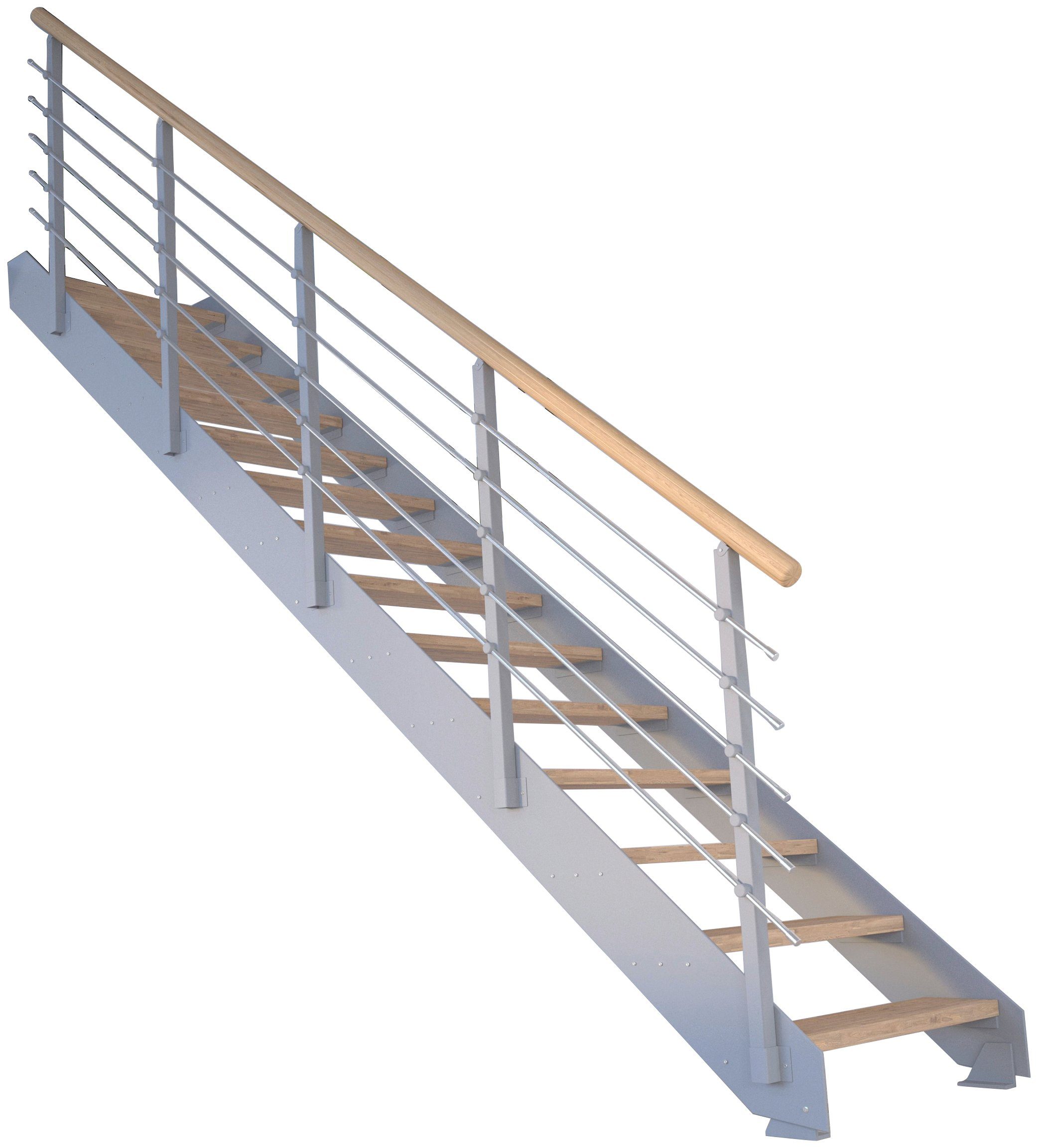 Kos, Starwood Metall, offen, Geteilte Stufen Systemtreppe