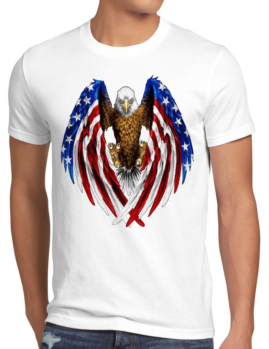 style3 Print-Shirt Herren T-Shirt US flagge unites states of america stars and stripes usa adler 4. juli weiß