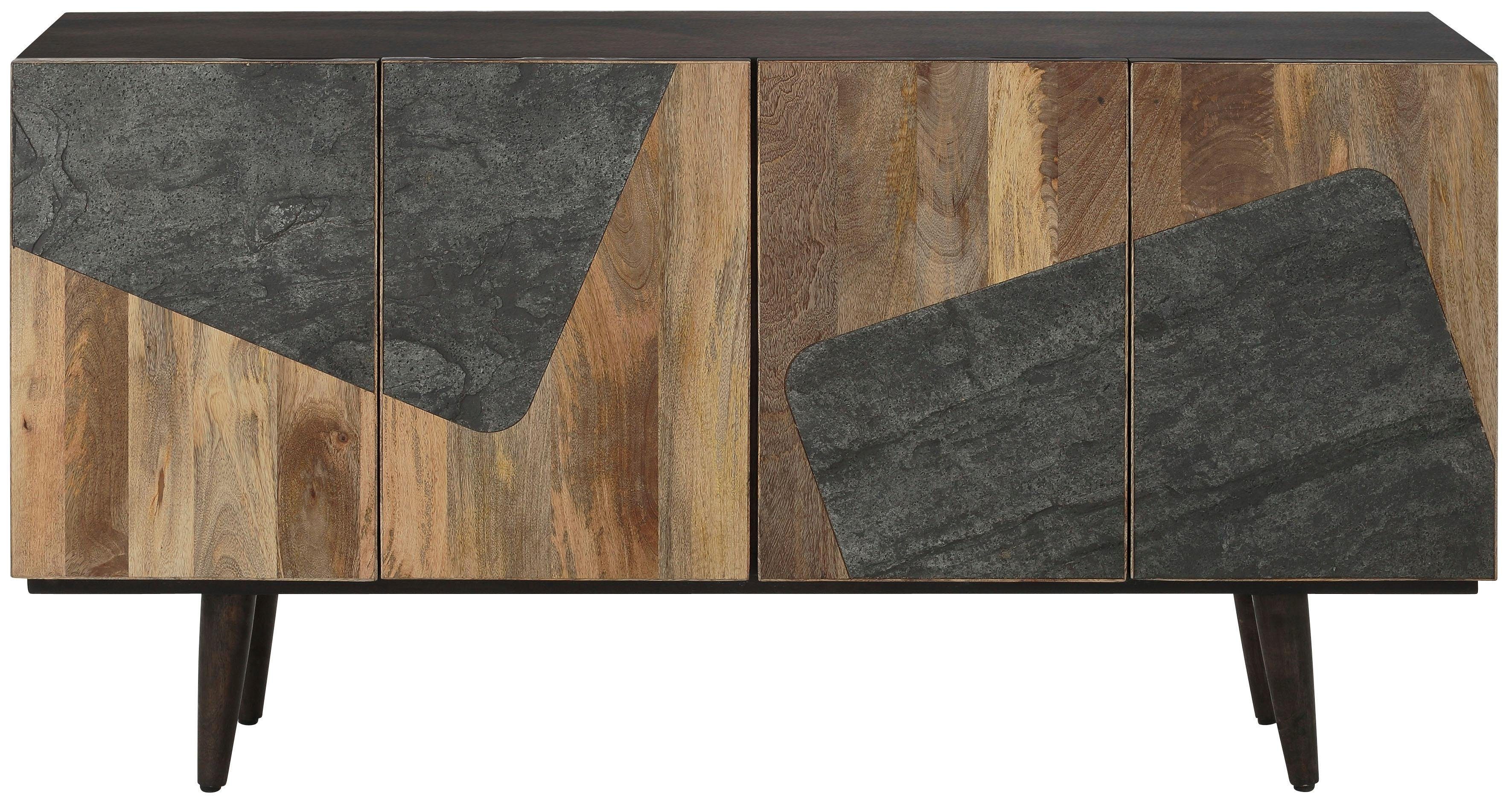 Home affaire Sideboard »Rocks«, aus schönem massivem Mangoholz, mit schwarzen rechteckigen Absetzungen auf den Türfronten, Breite 162 cm-Otto