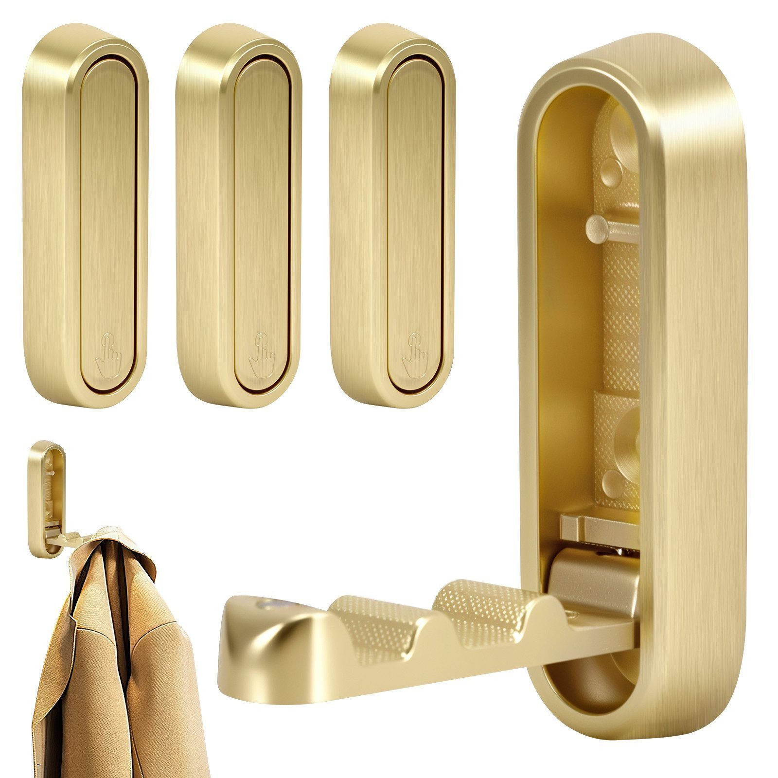 BlingBin Klapphaken 4 Stück Wandgarderobe, Hakenleiste Garderobe, Garderobenhaken, Schlafzimmer, Badezimmer, Kleiderschrank, Wohnzimmer, (4er Set, 4-St., 7,2 × 2,3 × 1,2 cm), Hakenleiste Kleiderhaken für Schlafzimmer, Badezimmer, Küche