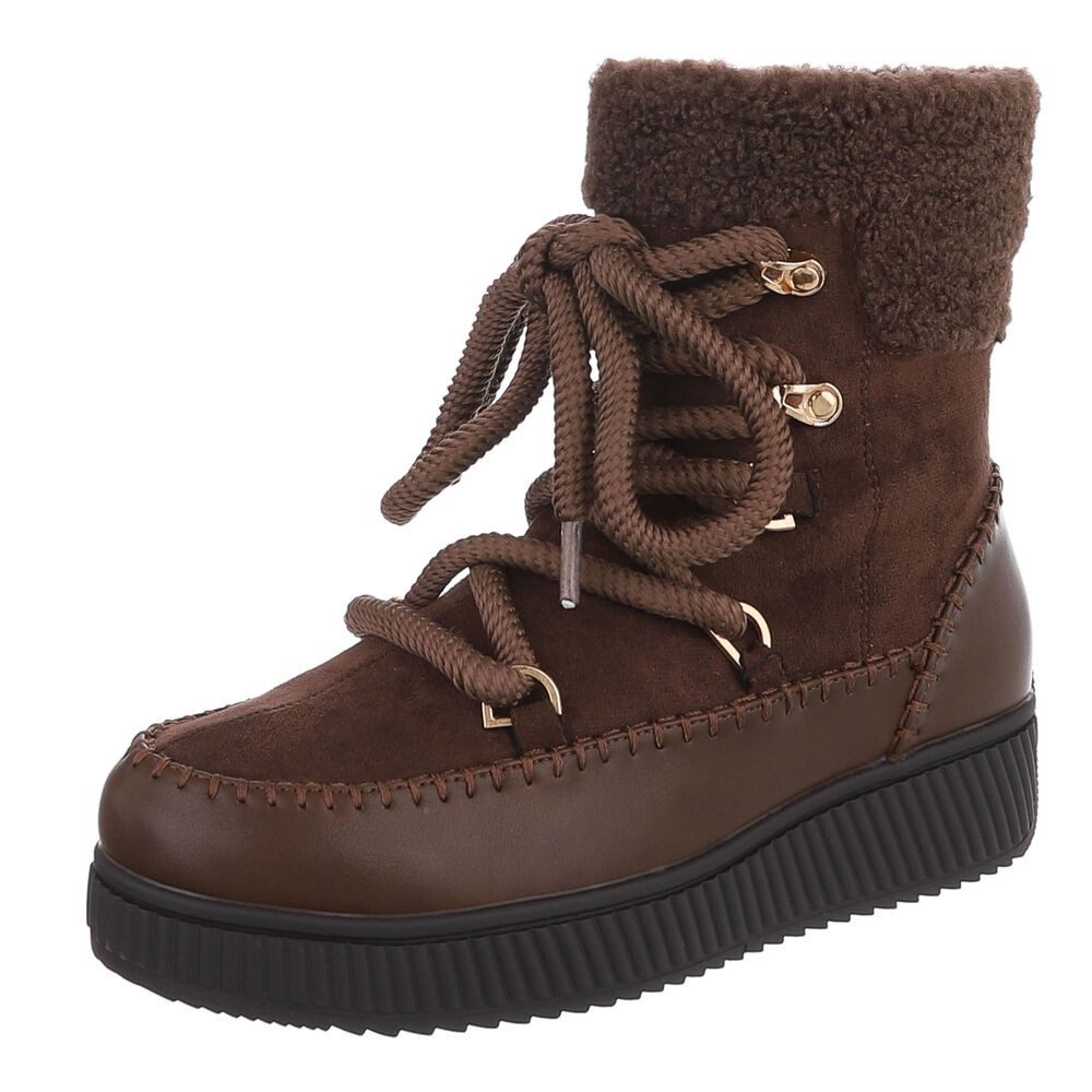 Ital-Design Damen Winterstiefel mit gefüttertem Schaft und rutschfester Sohle Stiefelette (90927460) Flach Plateaustiefeletten in Braun