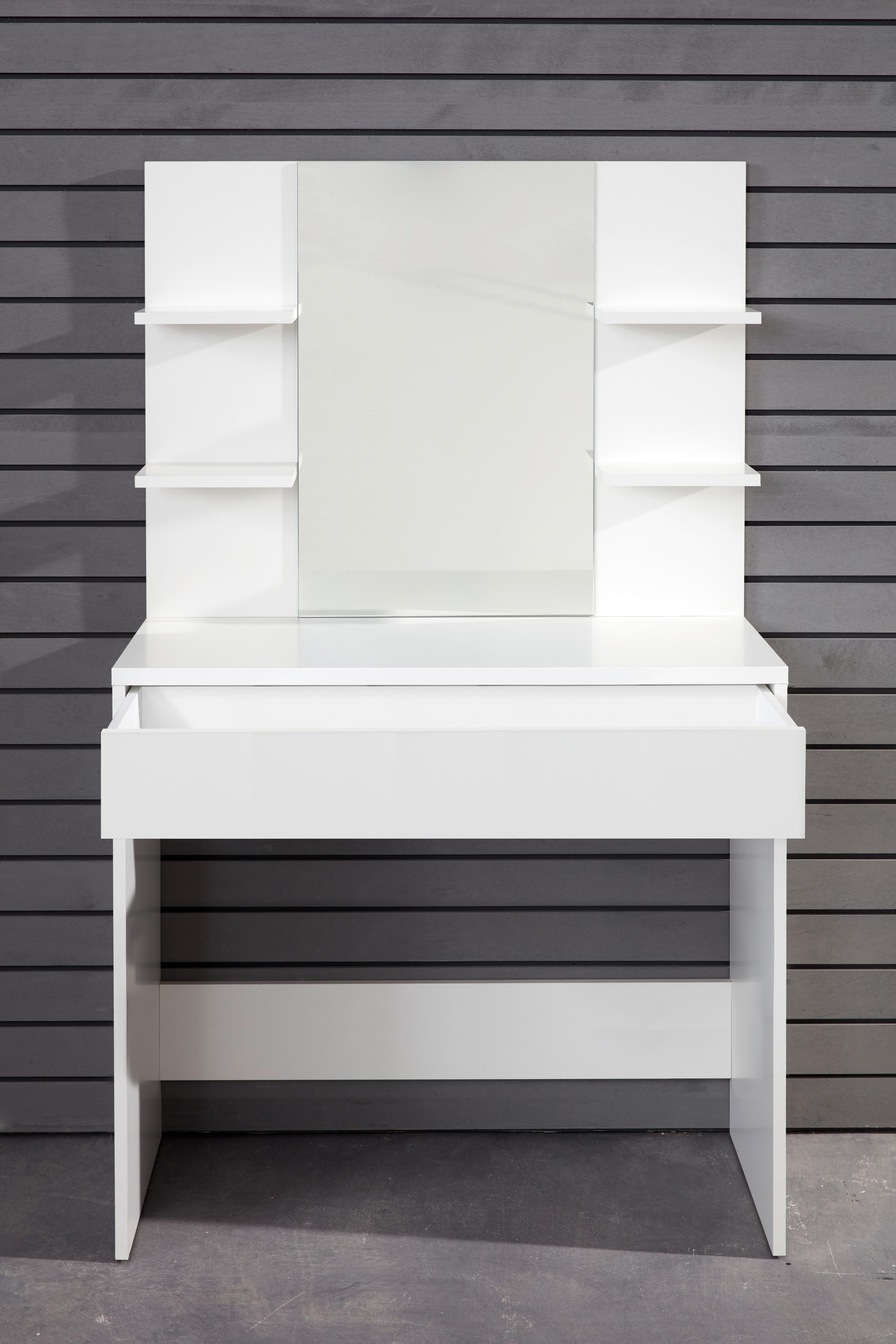 trendteam Schminktisch, Schminktisch Schminkkommode mit Schublade und  Spiegel Weiß 85 x 140 x 40 cm