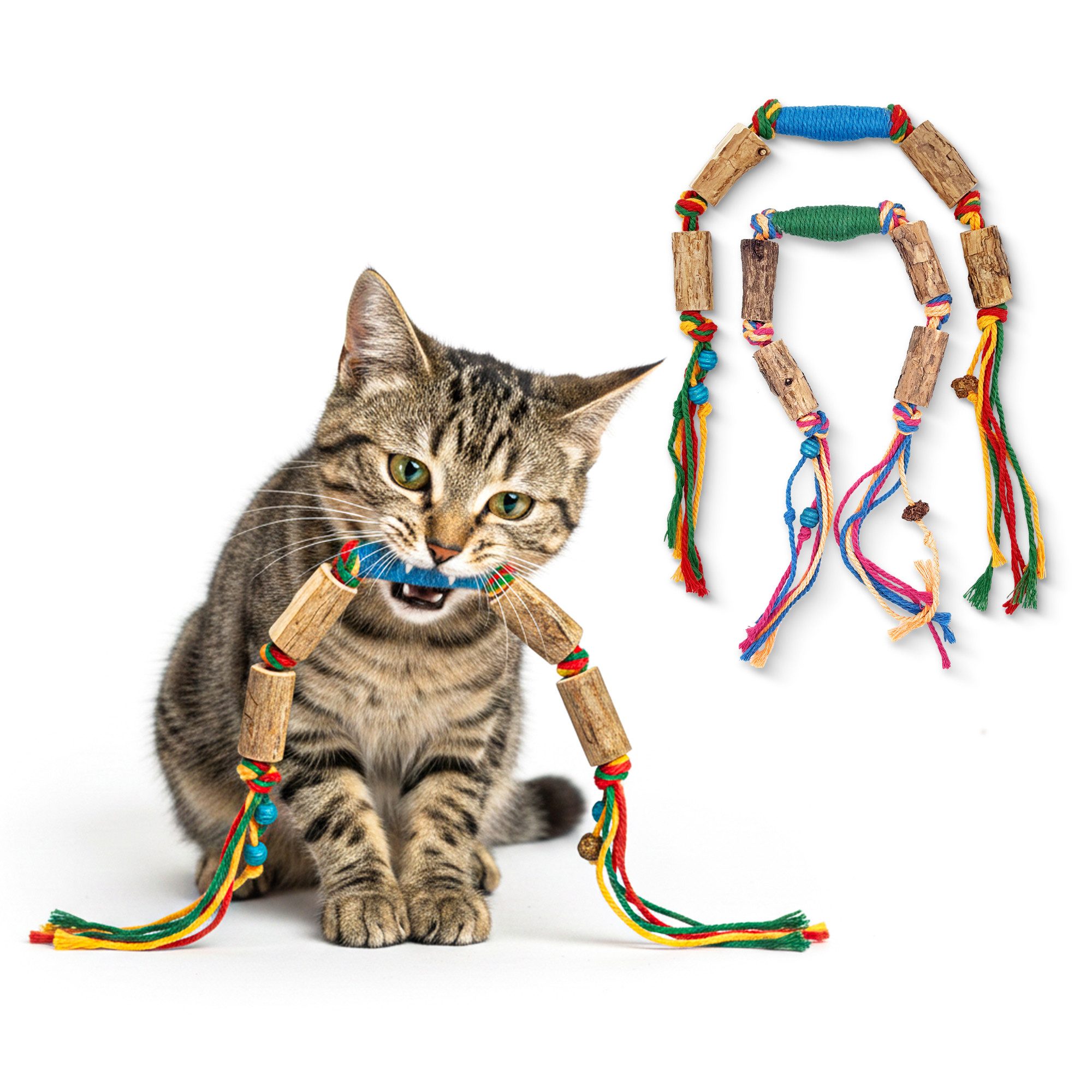ELANOX Katzenangel Katzenspielzeug Matatabi 2er Set aus Silver Vine Holz und Baumwollseil