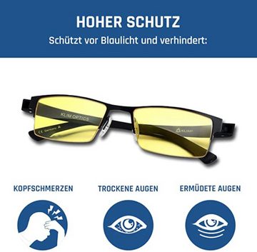 KLIM Brille Optics Blaulichtfilter Brille, Computerbrille zum Arbeiten, Spielen, hochwertige Anti-Blaulicht Brille, deutsche Entwicklung