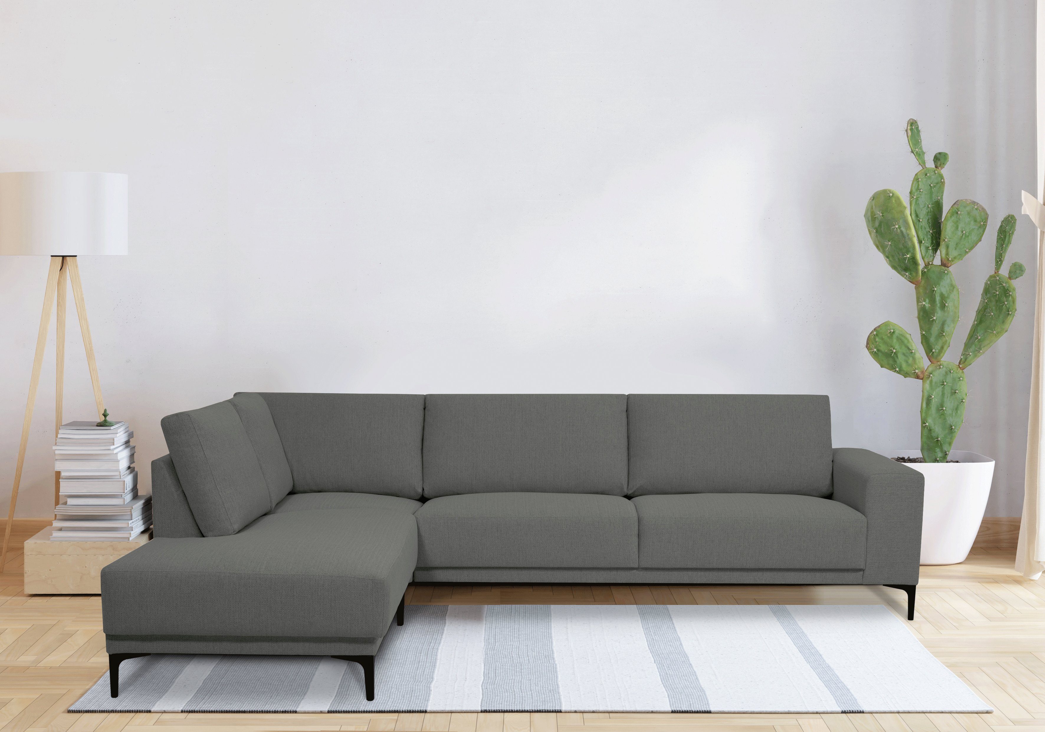 Places of Style Ecksofa Xander, L-Form, Breite 289 cm, Webstoff, Soft-Touch Chenille, schwarze Metallfüße