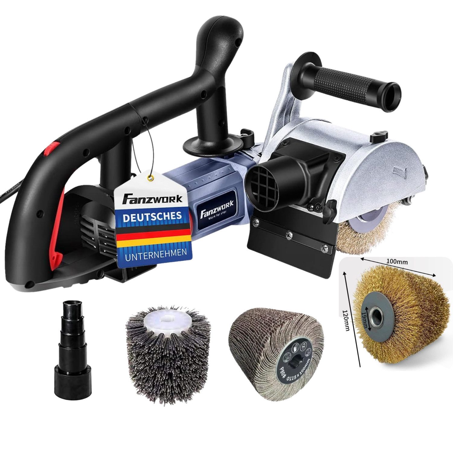 Walzenschleifer Satiniermaschine V2 1500W inkl. Stahldraht+Nylon+Schleifpapierbürste