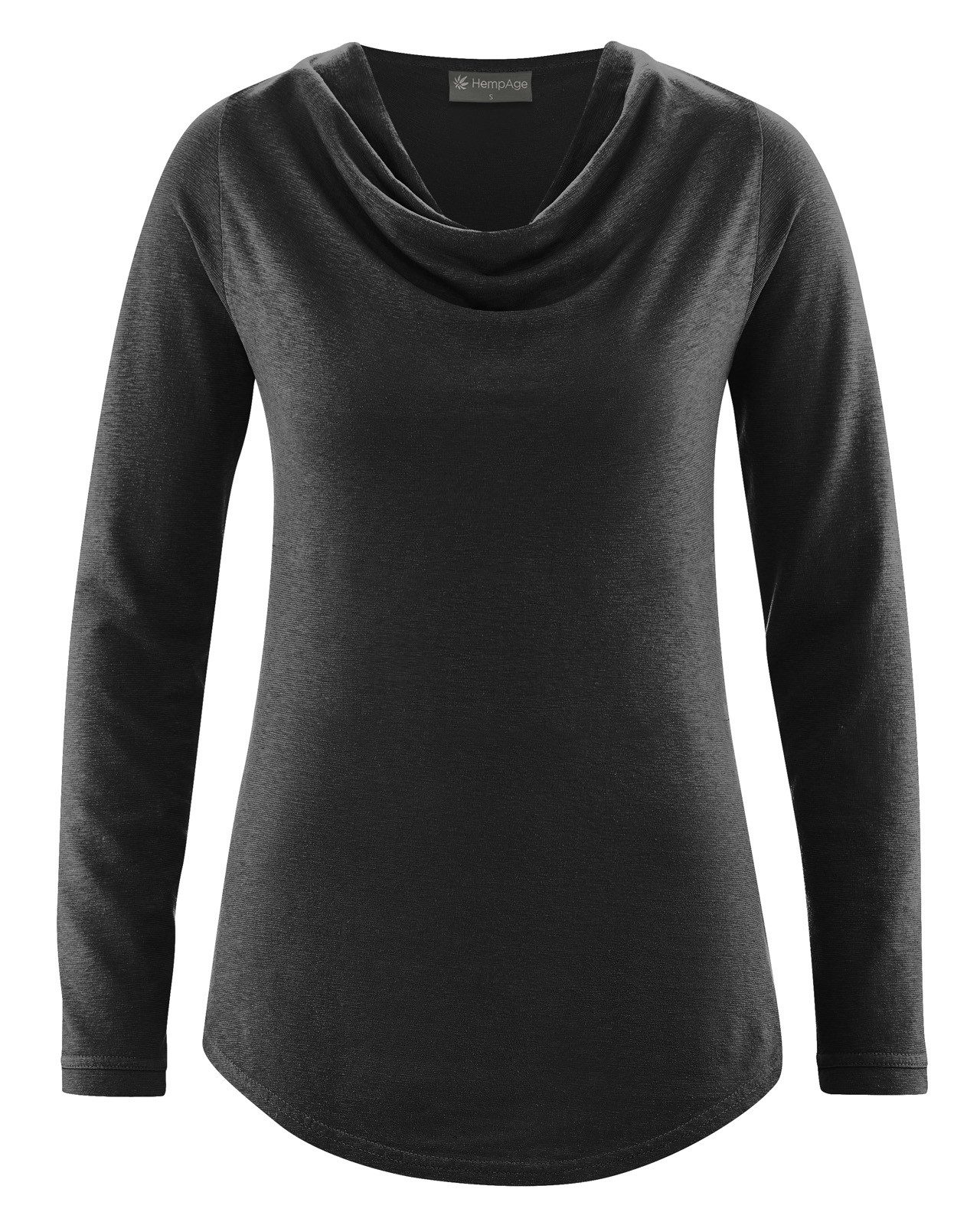 HempAge Langarmshirt Langarmshirt mit Wasserfallkragen aus Hanf (Lyocell) Normal Fit