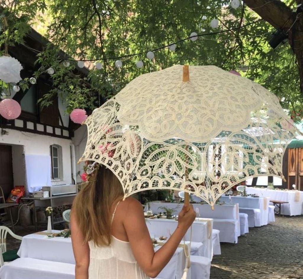 Stockregenschirm Vivienne Sonnenschirm, Spitze creme Hochzeitsschirm Brautschirm von Lilienfeld Spitzenschirm Deko