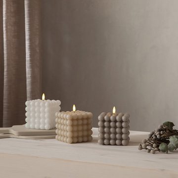 MARELIDA LED-Kerze Bubble Würfel Cube Kerze Echtwachs H: 12,5cm Timer grau (1-tlg)