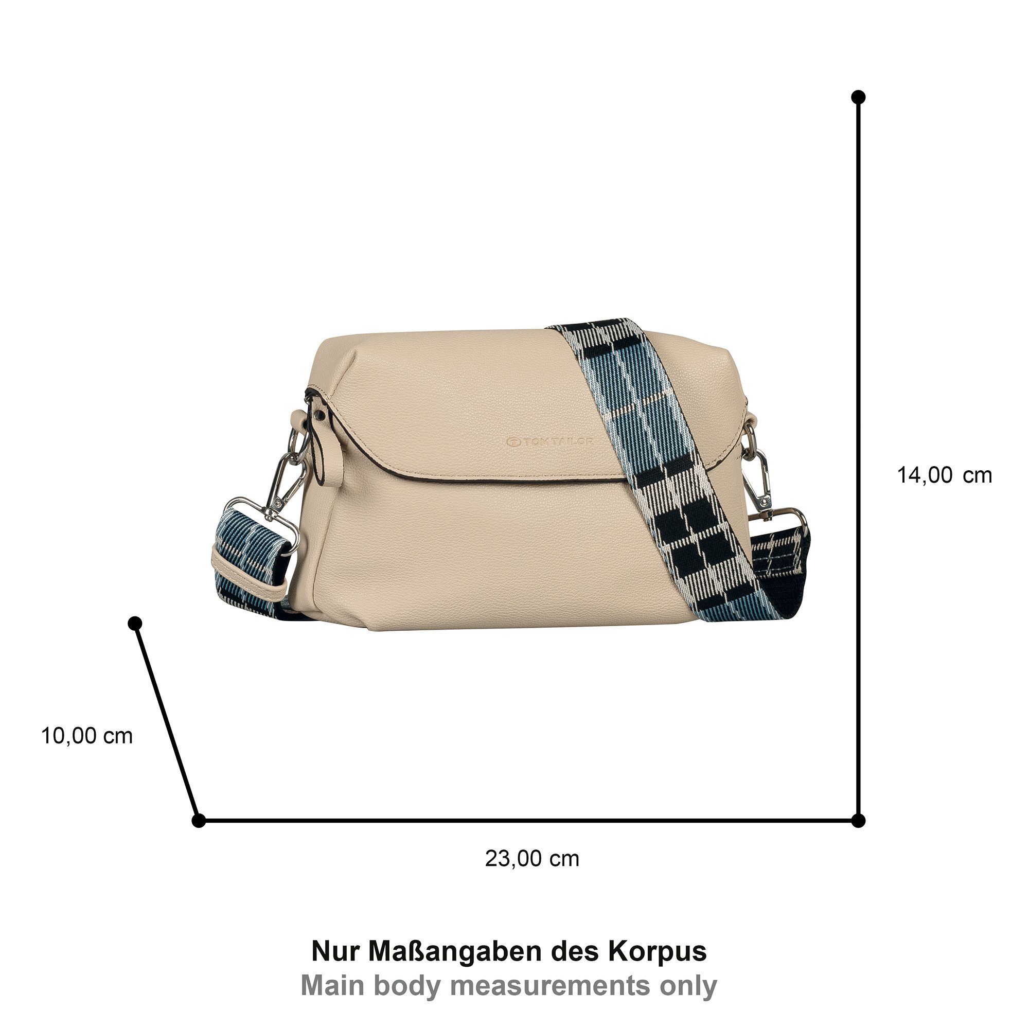 TOM TAILOR Handtasche Chrissi, aus weichem Lederimitat mit breitem karierten Gewebeband