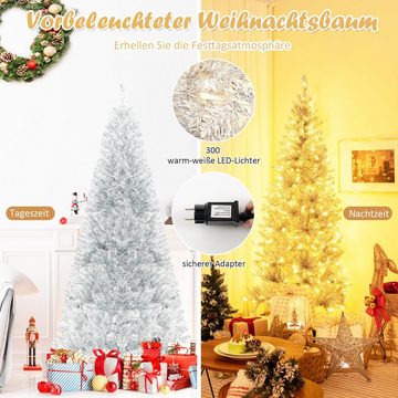 COSTWAY Künstlicher Weihnachtsbaum, 180cm mit 300 LEDs & 790 Spitzen, silber