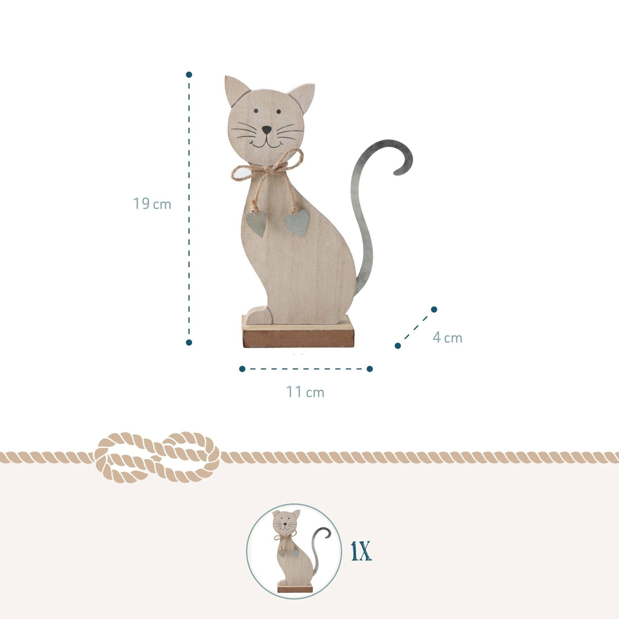 Logbuch-Verlag Dekofigur Katze aus Holz & Metall braun Silber - Katzenfigur zum Hinstellen 19 x