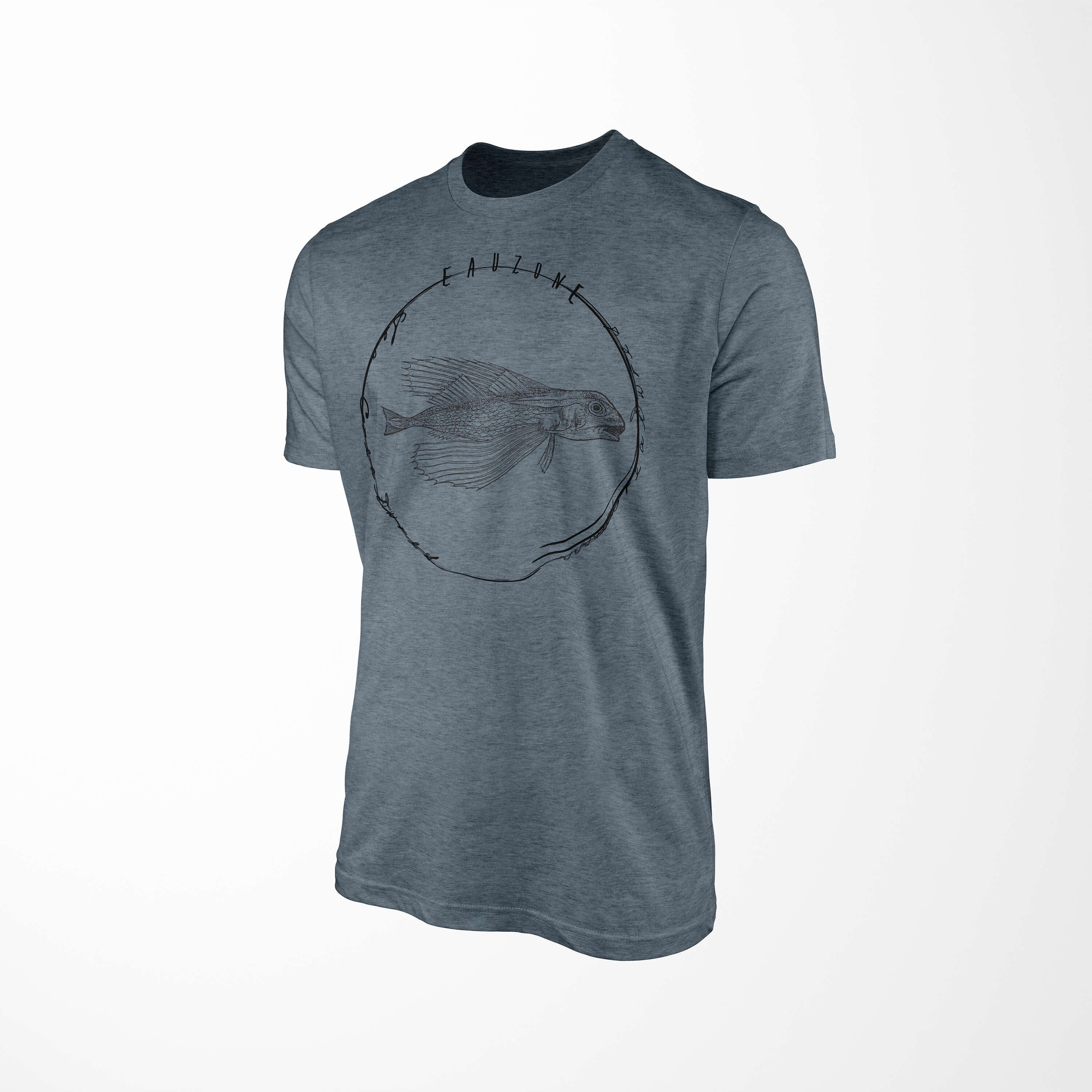 Sinus und Fische T-Shirt Tiefsee Struktur sportlicher 061 Sea Indigo feine T-Shirt Serie: - Schnitt Sea Art / Creatures,