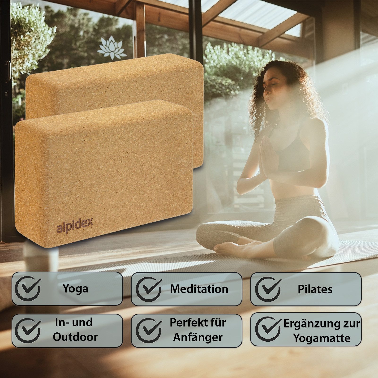 ALPIDEX Yogablock ALPIDEX Yogablöcke Kork 2er oder 4er Set inkl. E-Book mit 100 Übungen, (2-tlg)