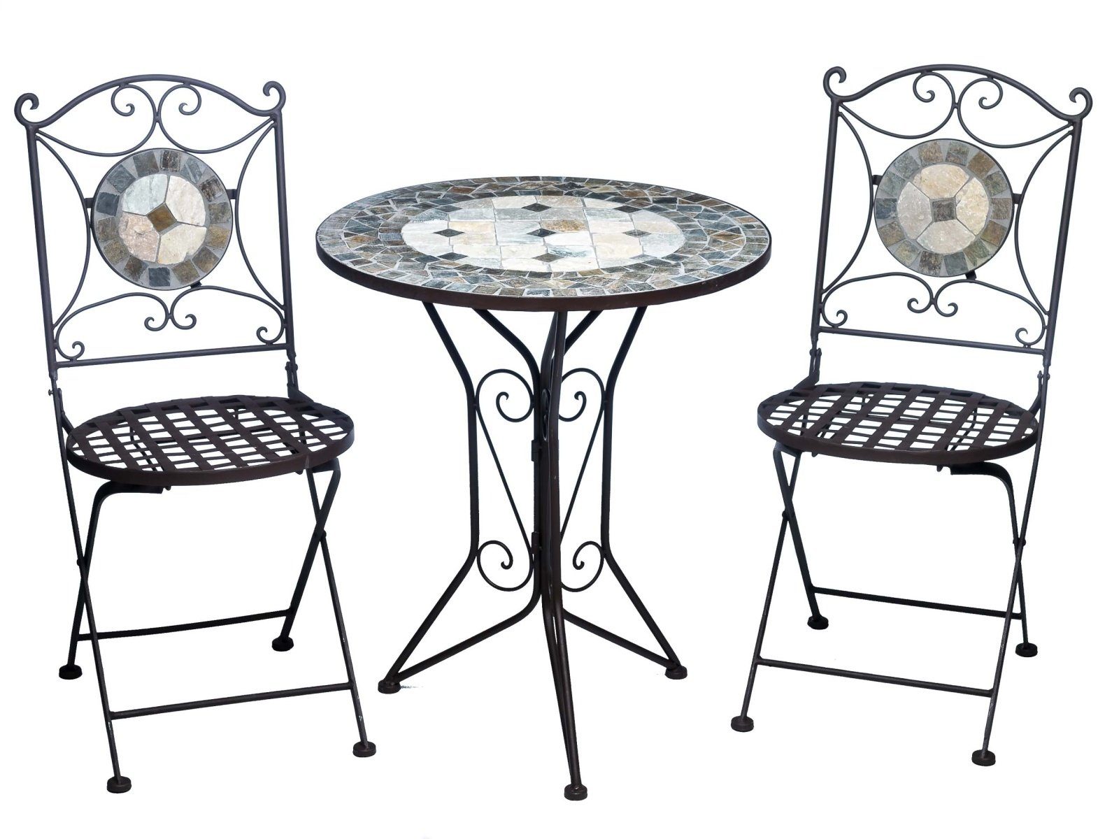 Aubaho Balkonset Garnitur Gartentisch 2 Stühle Eisen Fliesen Mosaik Garten  Tisch Stuhl antik Stil
