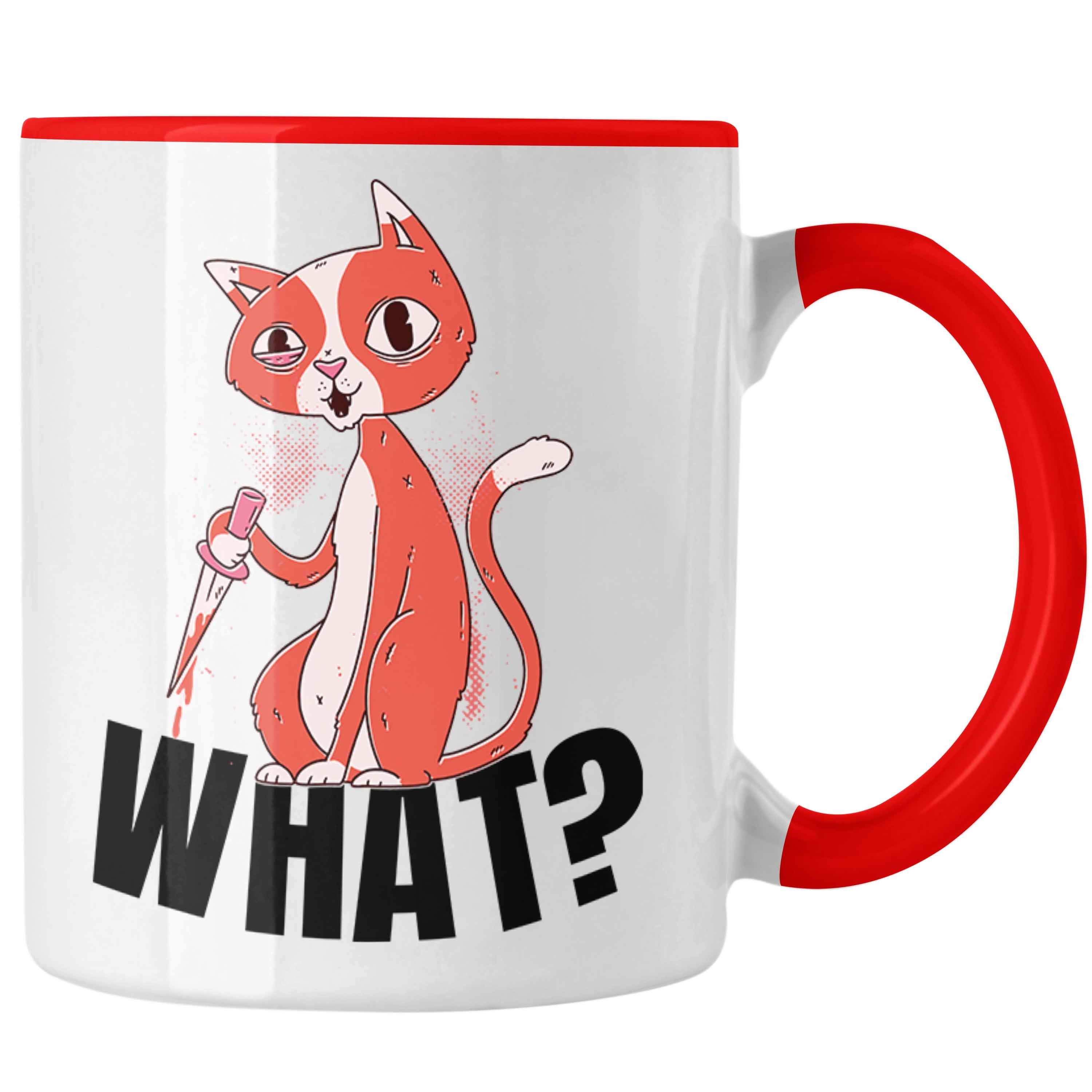 Trendation Tasse Trendation - What Katze Geschenk Grafik Lustige Katze Tasse Rot | Teetassen