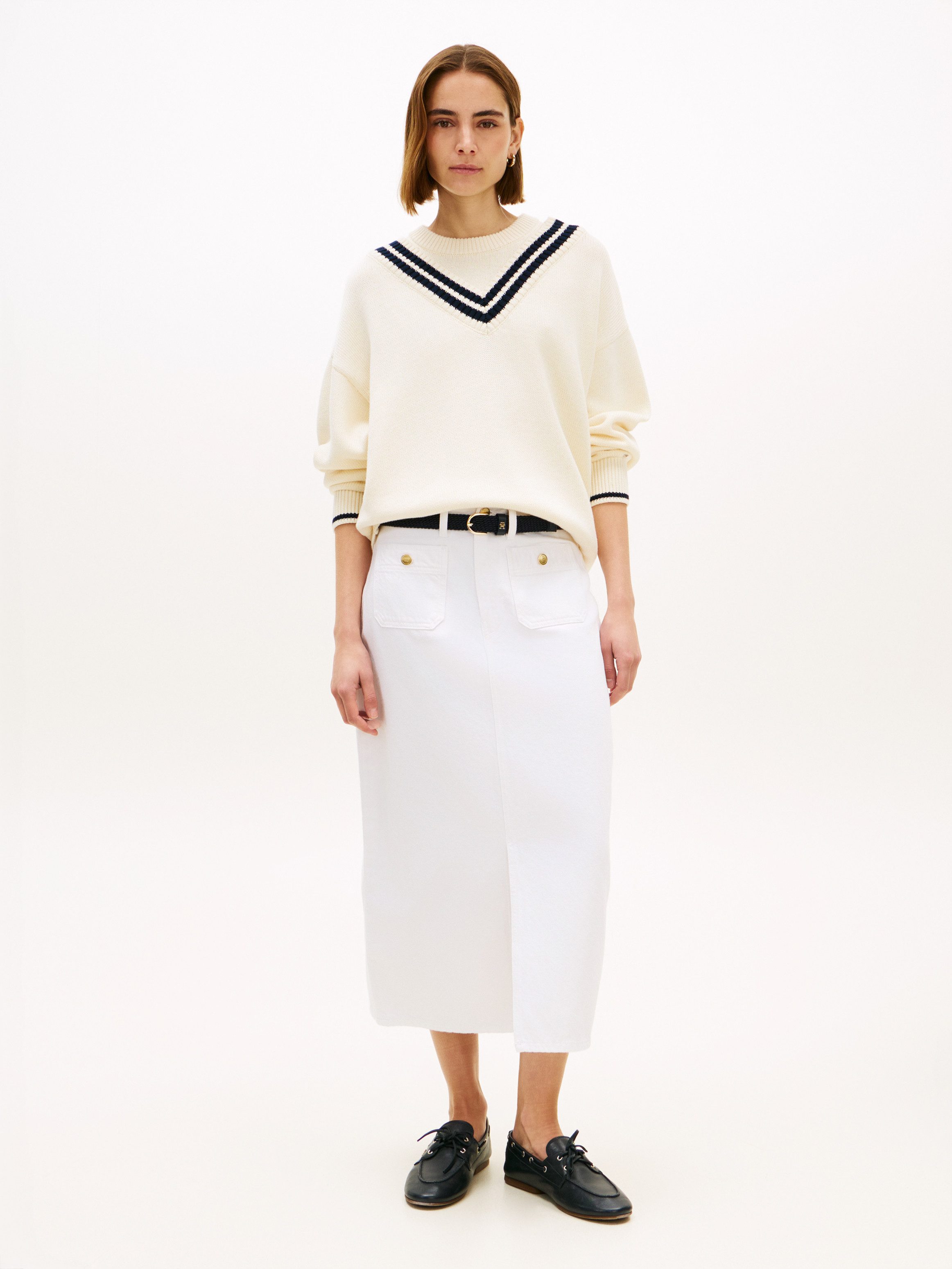 Tommy Hilfiger Bleistiftrock DNM WHITE MIDI STRAIGHT SKIRT HW