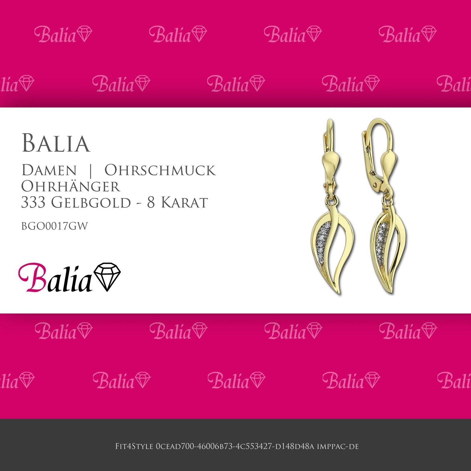 Balia Paar Ohrhänger Balia - Blatt ca. Ohrhänger Gelbgold 3,3cm Damen Karat, (Ohrhänger), Damen 8 Gelbgold 8K Länge aus 333 Ohrhänger