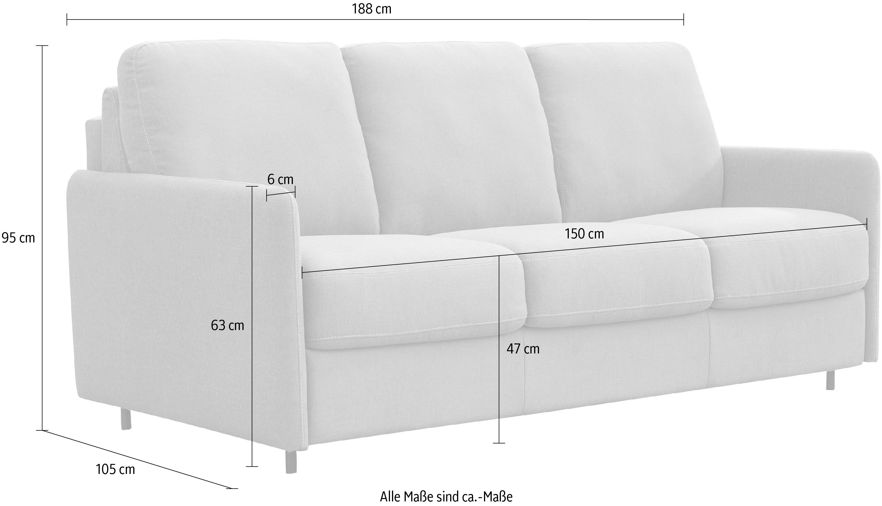 und Liegefläche 150/208 Schlafsofa Italia Metallklappgestell, Matratzen Livorno, Nias inkl. braun cm