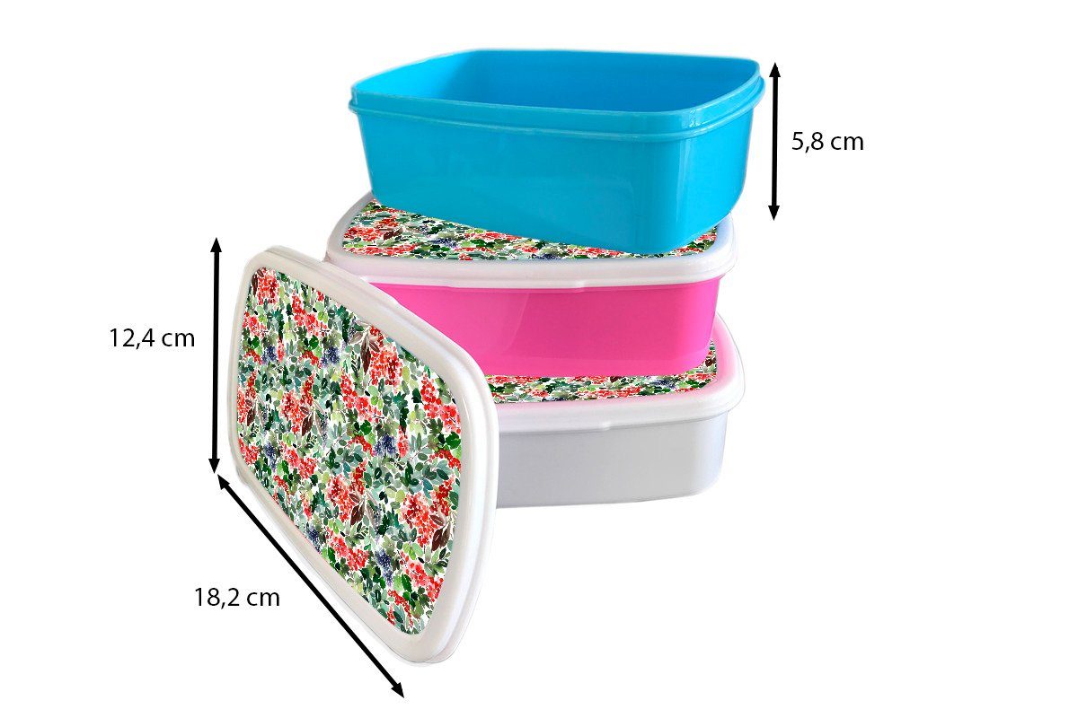 Mädchen und Beeren (2-tlg), Erwachsene, Kinder Brotdose, und Brotbox für für weiß Pflanzen Kunststoff, Muster, - Lunchbox Jungs - MuchoWow