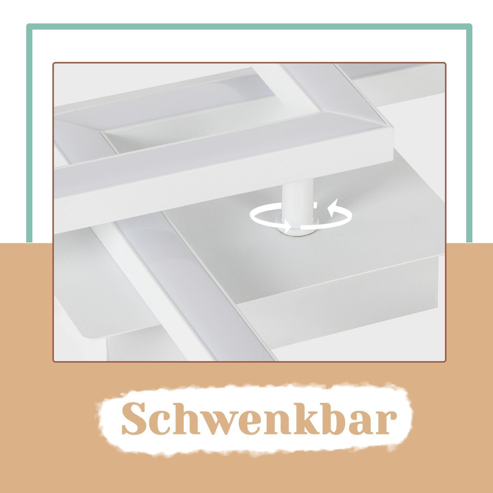 Nettlife LED Deckenleuchte Schwarz Eckig Modern 3000K 24W Geometrisch Deckenlampe Schlafzimmer, Drehbares, LED fest integriert, Warmweiß, für Küche Flur Büro – Bild 5 von 5