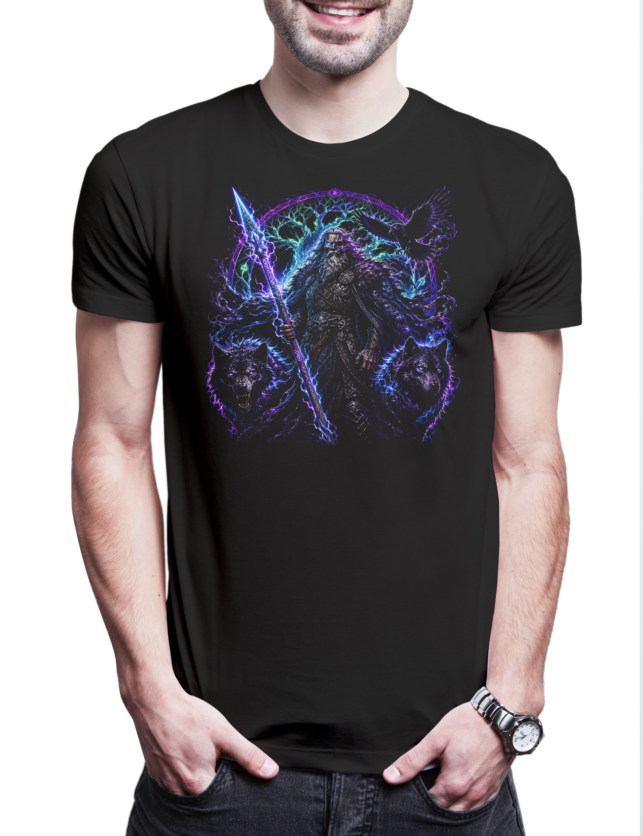 Print-Shirt Odhin With Wolves Herren T-Shirt Geri Wolf Wölfe Freki Thor Odin