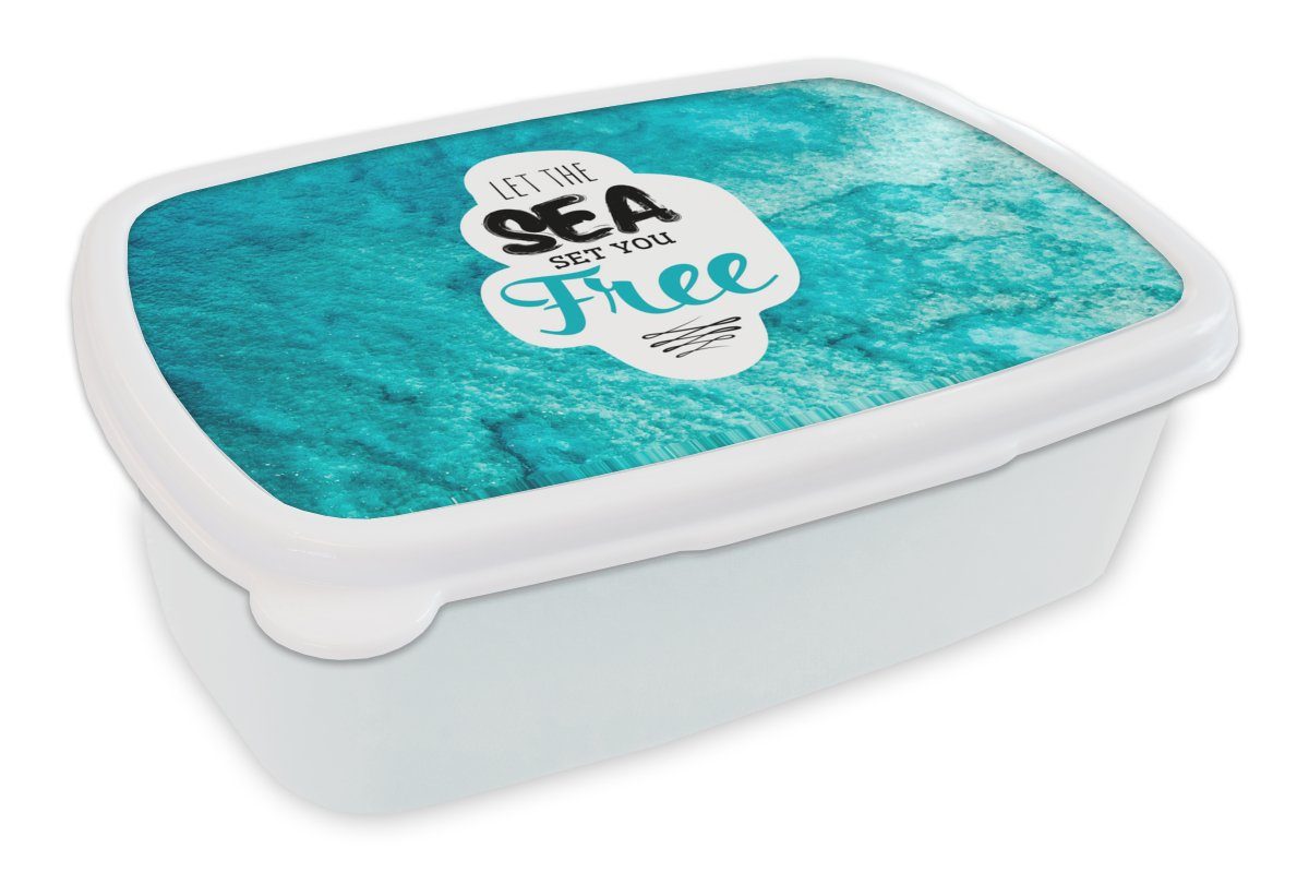 MuchoWow Lunchbox Meer - Wellen - Sommer, Kunststoff, (2-tlg), Brotbox für Kinder und Erwachsene, Brotdose, für Jungs und Mädchen weiß