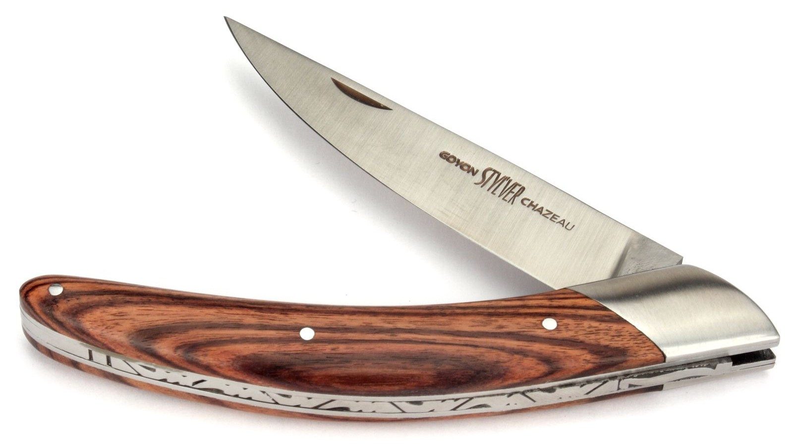 Goyon-Chazeau Taschenmesser 1547002, Griff 12 cm - Violettholz - Feder verziert - Stahl satiniert