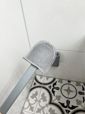 ADOB WC-Reinigungsbürste Design WC Bürste mit flachem Silikon Bürstenkopf Schaber und Aufbewahrungsbehälter, flexibler flacher Bürstenkopf, kratzt nicht, jeder Winkel erreichbar