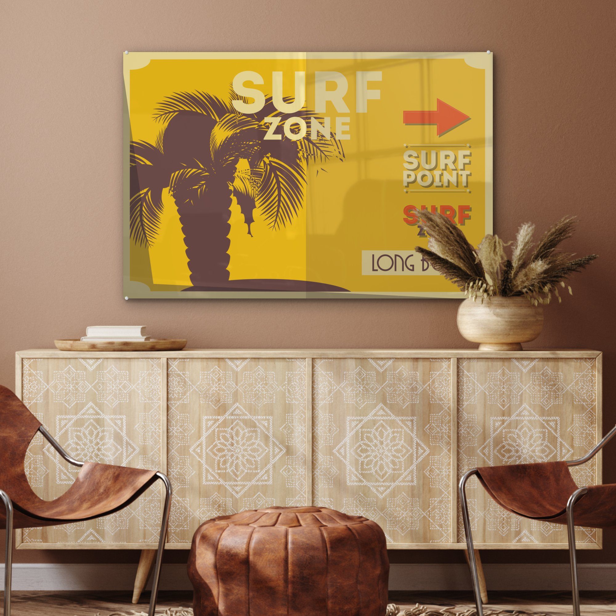 (1 "Surfzone" Schlafzimmer St), Wohnzimmer Acrylglasbild Acrylglasbilder gelb, in Abbildung & MuchoWow