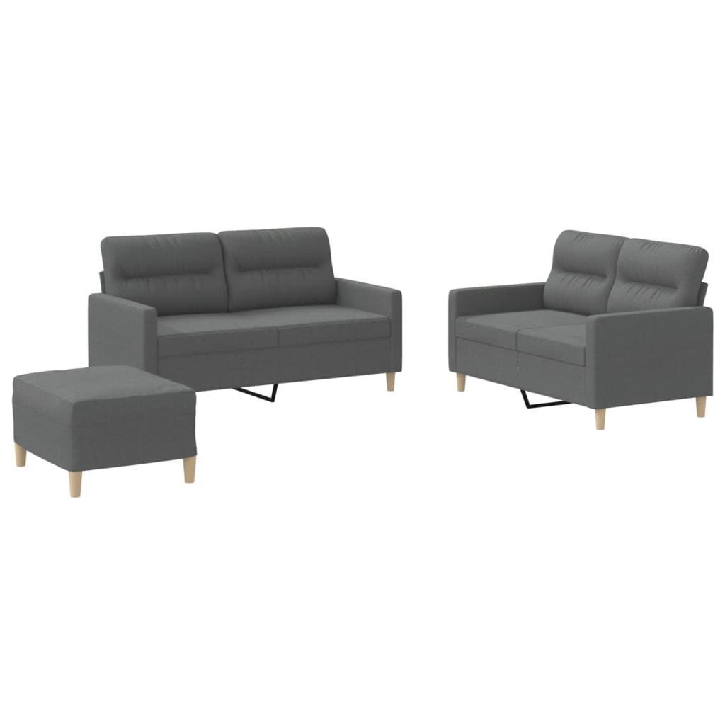 vidaXL Sofa 3-tlg. Sofagarnitur mit Kissen Dunkelgrau Stoff