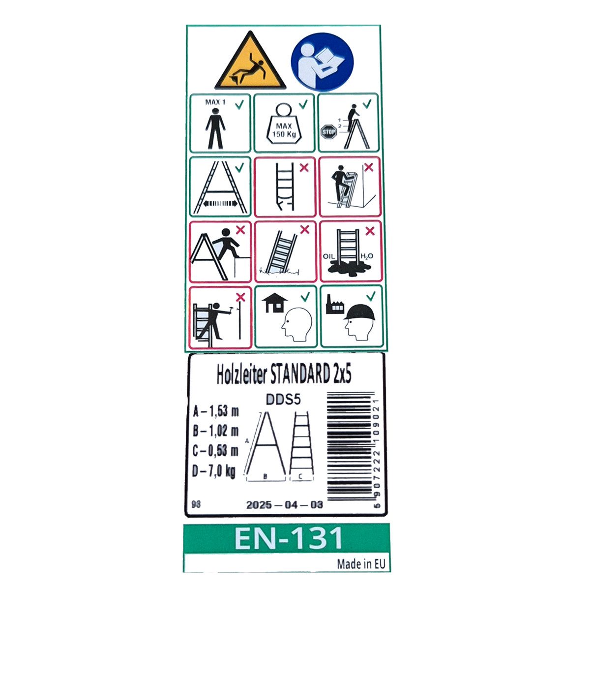 Systafex® Doppelleiter Leiter Doppelstufenleiter Stehleiter Holzleiter 2x5 Stufen Höhe 1,55m (Fertige Doppelstufenleiter mit 5 Stufen, 1-St., Leiter mit Sicheru – Bild 4 von 4