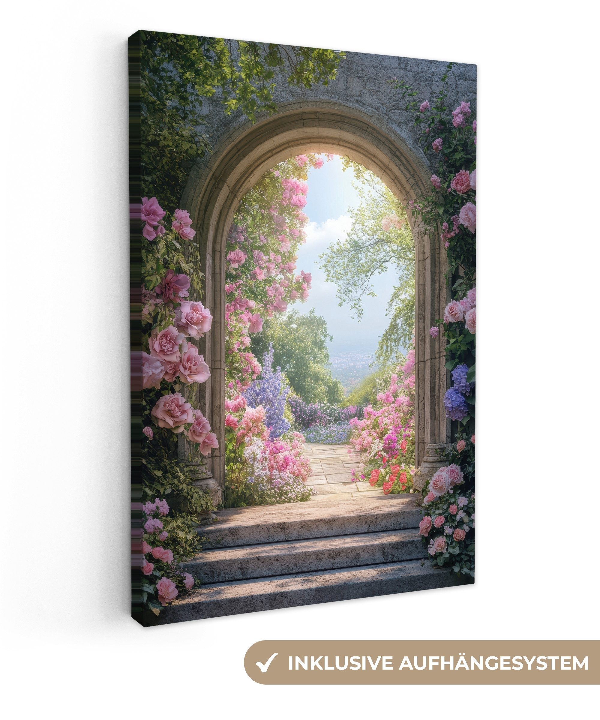OneMillionCanvasses® Leinwandbild Fensterblick - Fenster - Rosen - Vintage günstig online kaufen