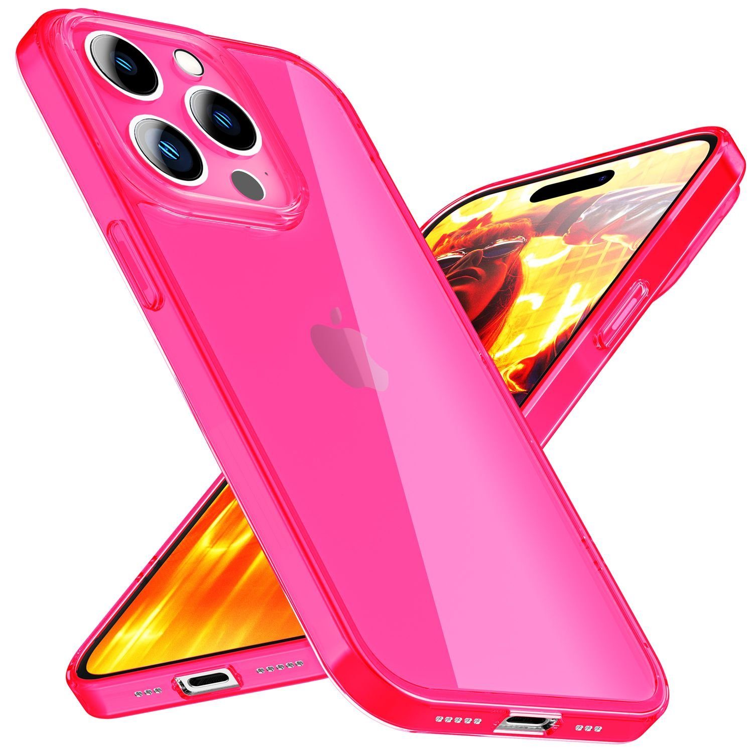 Nalia Smartphone-Hülle Apple iPhone 15 Pro Max 17 cm (6,7 Zoll), Klare Neon Silikon Hülle / Bunt / Durchsichtig Transparent / Slim Case