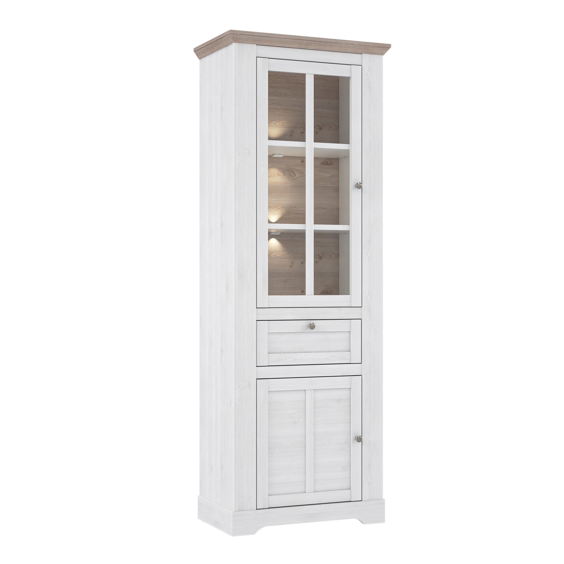 freiraum Vitrine ILOPPA 2 Türen, 1 Schub, Schnee/ Nelson Eiche Dekor - 75,6x209,8x44,3cm BxHxT