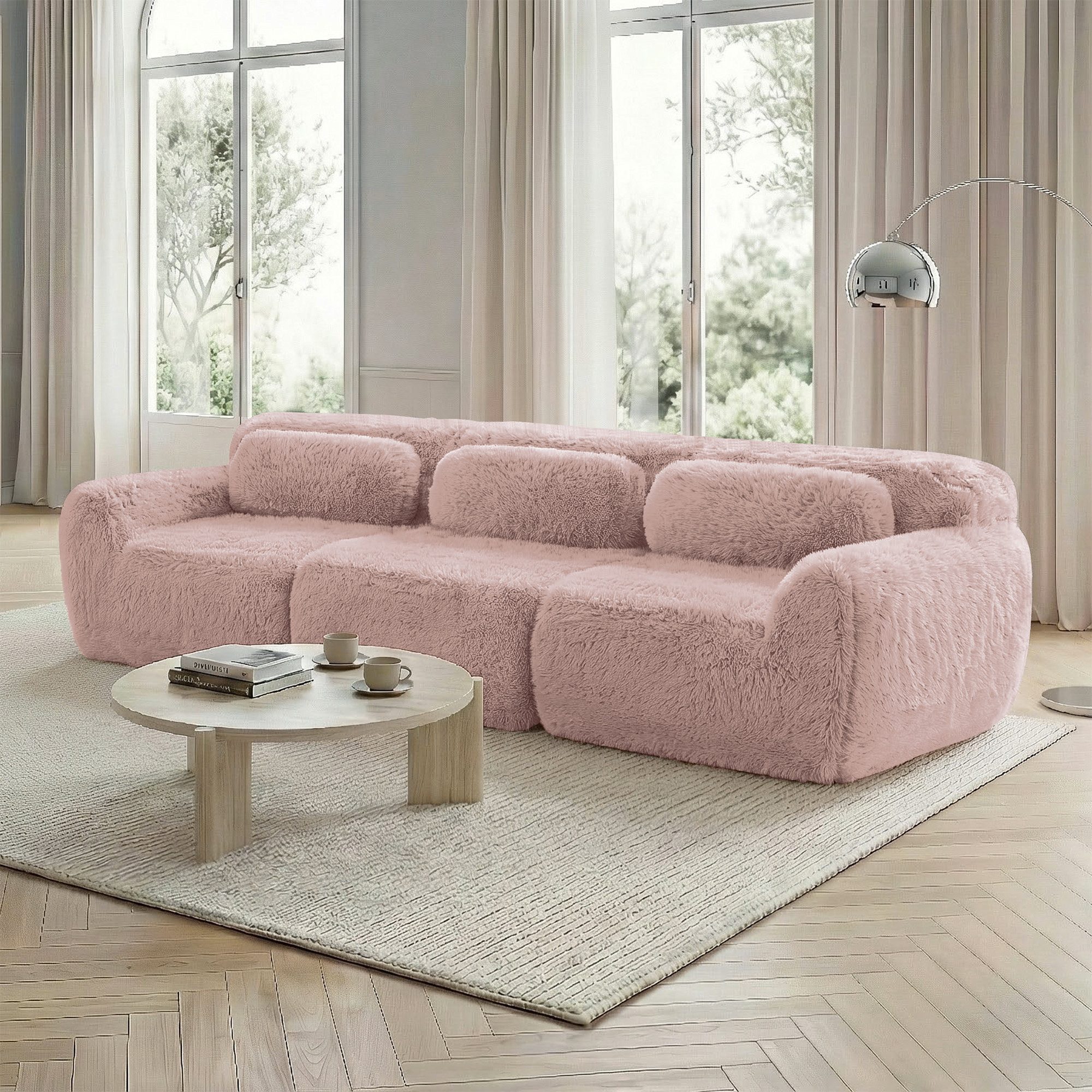 Odikalo Sofa Ecksofa Schlafsofa Modulares Sofa, Plüschstoff, 3-Sitzer Tiefsofa, Premium-Plüschstoff, modulare, rutschfester Boden, keine Montage, mit Kissen. Ergonomische Unterstützung, hochelastischer Schaumstoff, geeignet für Wohnzimmer