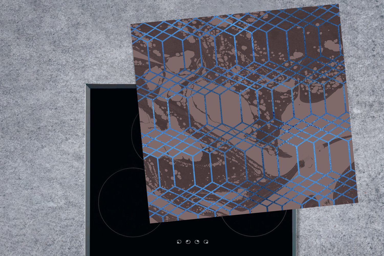 78x78 Grau cm, - Vinyl, tlg), küche MuchoWow - Arbeitsplatte Muster, für (1 Marmor Herdblende-/Abdeckplatte - Gold Ceranfeldabdeckung,