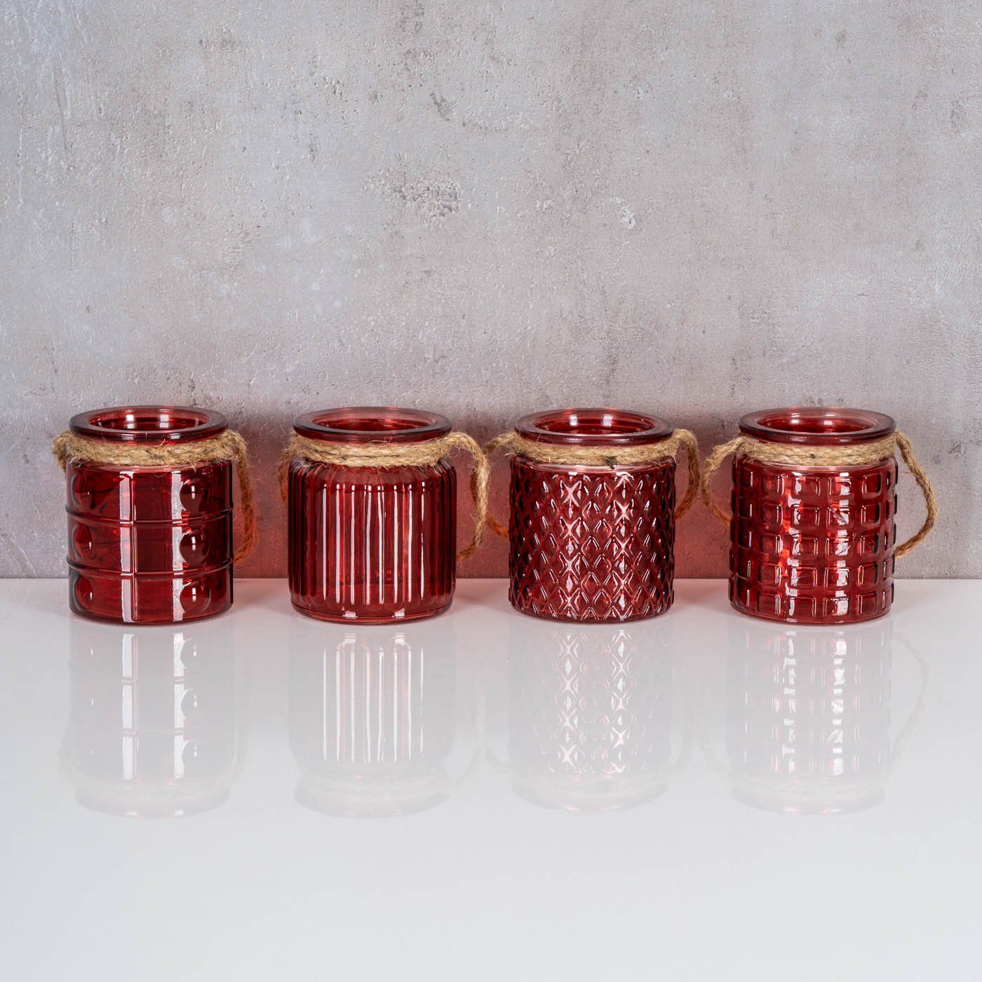 Windlicht Tischdeko Teelichthalter Set Bordeaux Teelichthalter, Glas H10cm Rot Levandeo® 4er