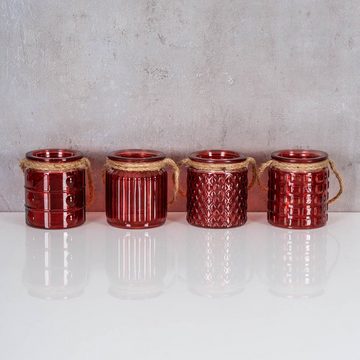 Levandeo® Teelichthalter, 4er Set Windlicht H10cm Glas Rot Bordeaux Teelichthalter Tischdeko