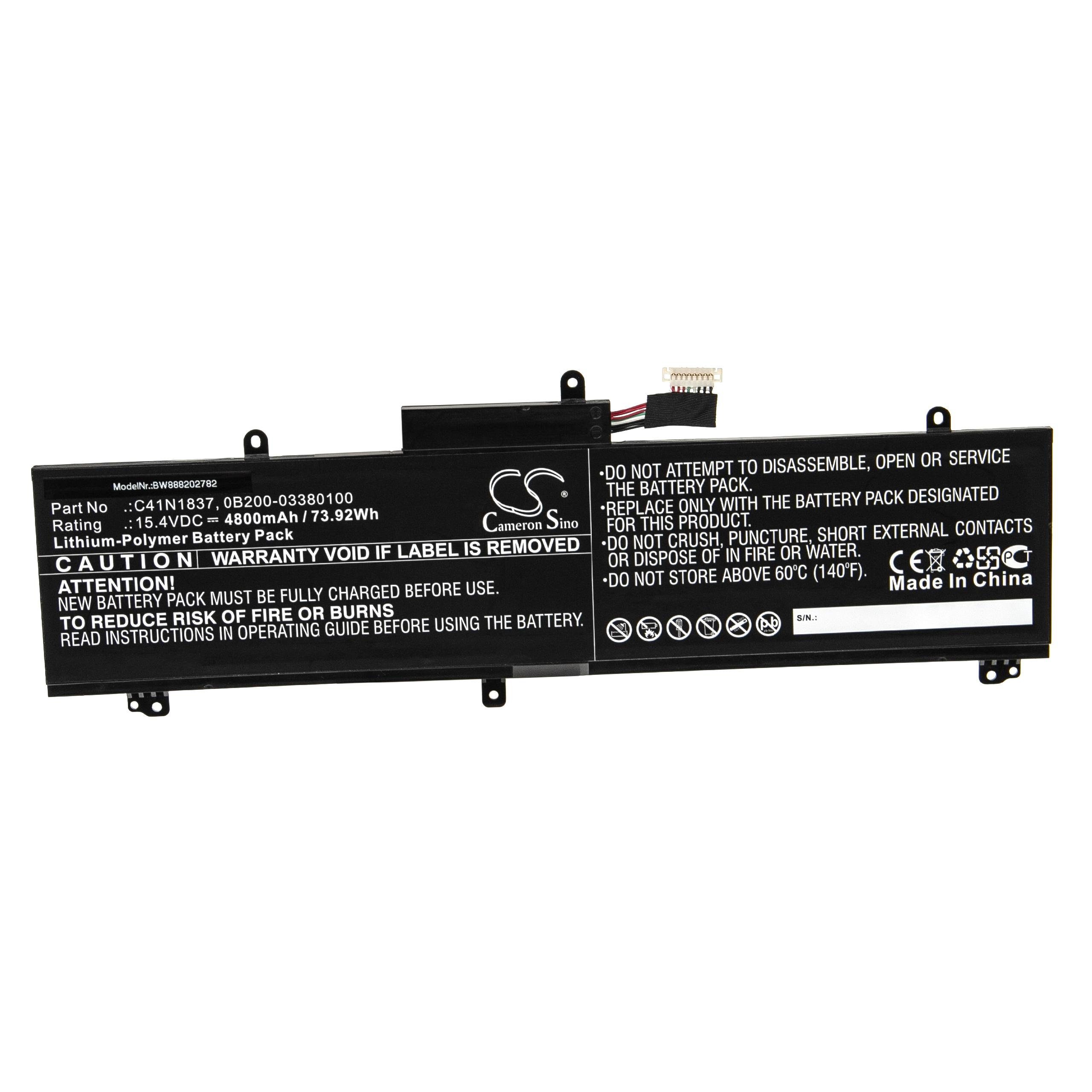 vhbw Ersatz für Asus C41N1837, 0B200-03380100 für Laptop-Akku Li-Polymer 4800 mAh (15,4 V)