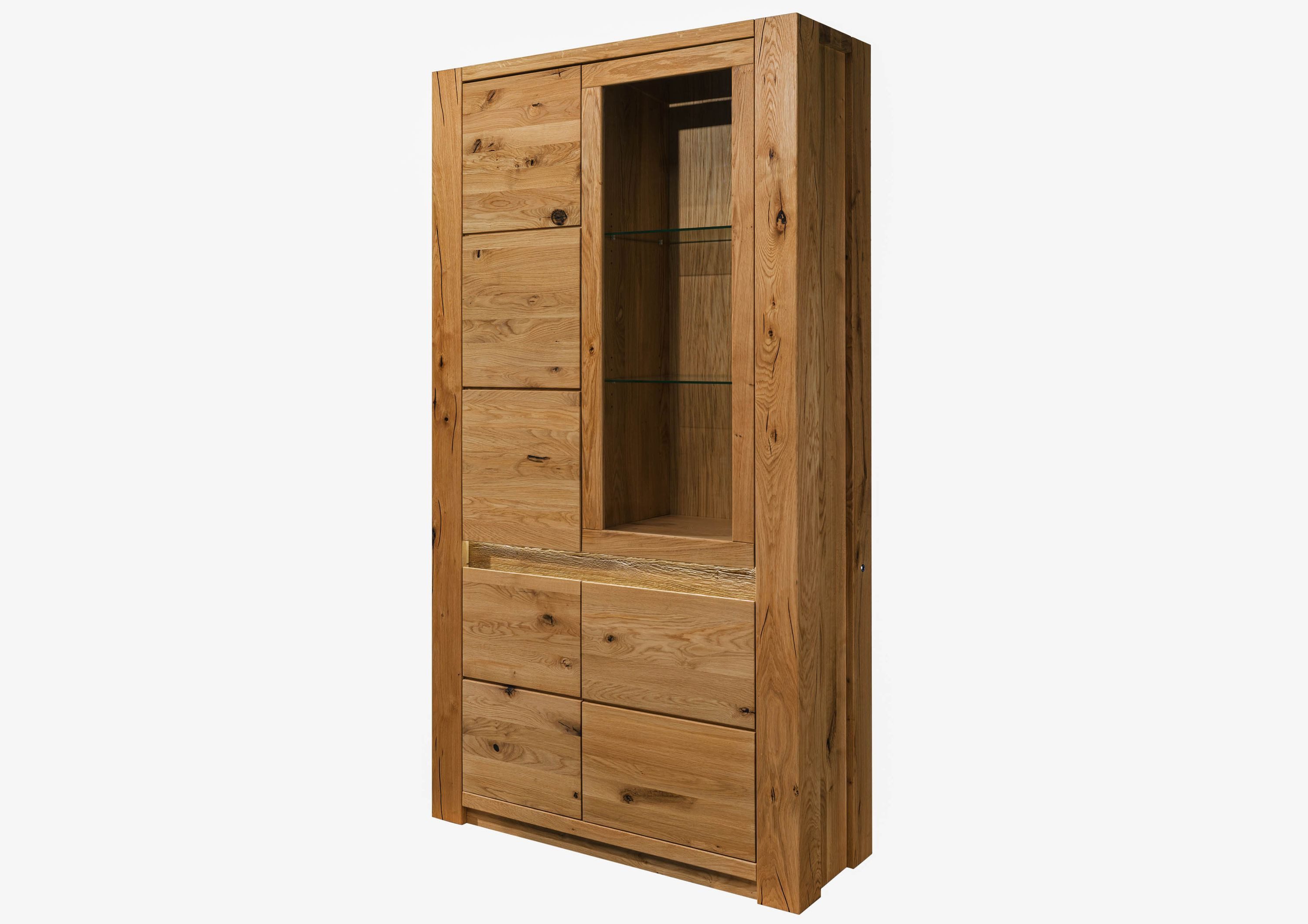 Massivmoebel24 Standvitrine KENT (Wildeiche 113x40x205 braun geölt KENT #203) Wildeiche 113x40x205 braun geölt KENT #203