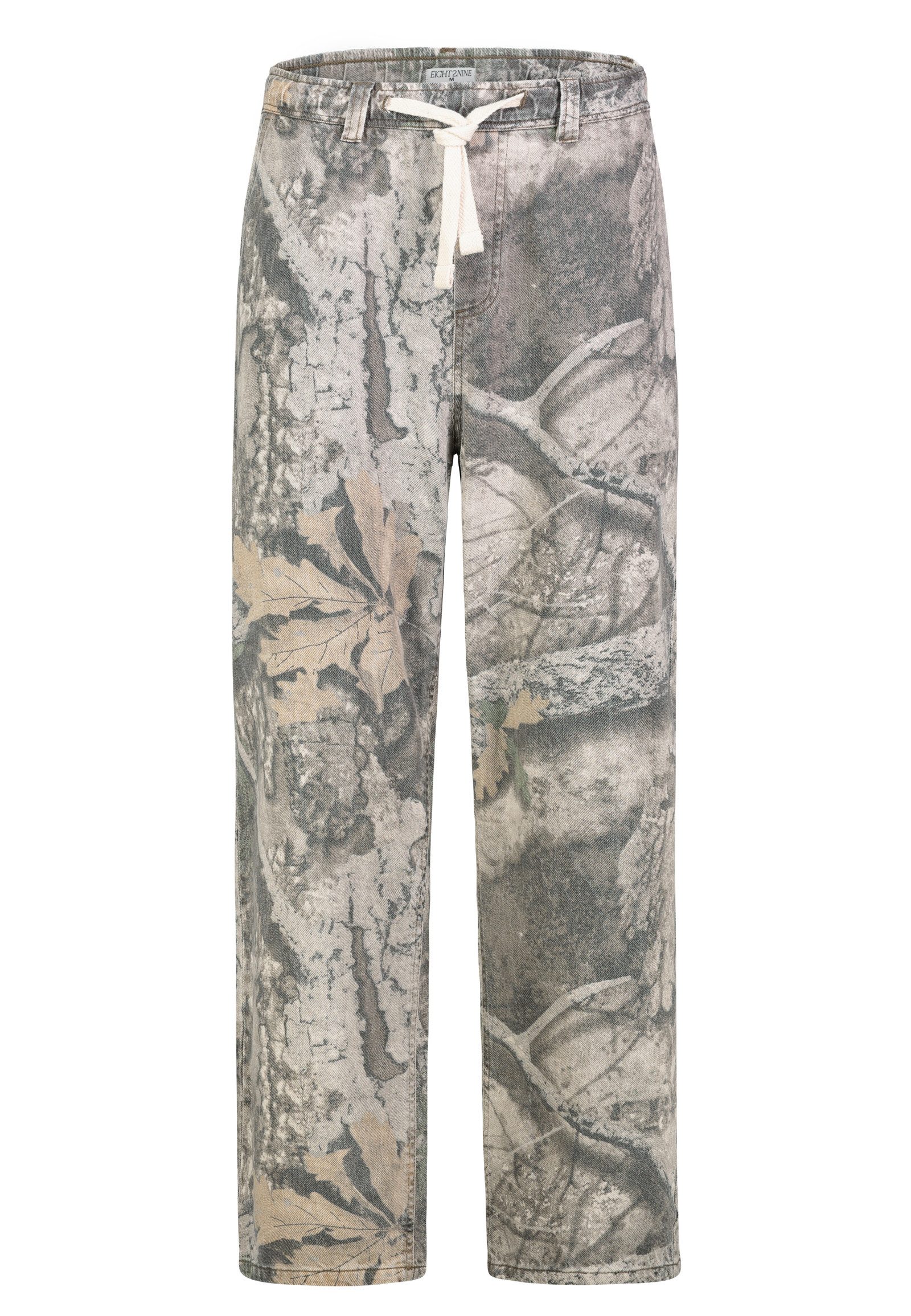 Eight2Nine Stoffhose Herren Hose mit Marmor-Print Heavy-Twill Hose, Allover Muster, Gummibund