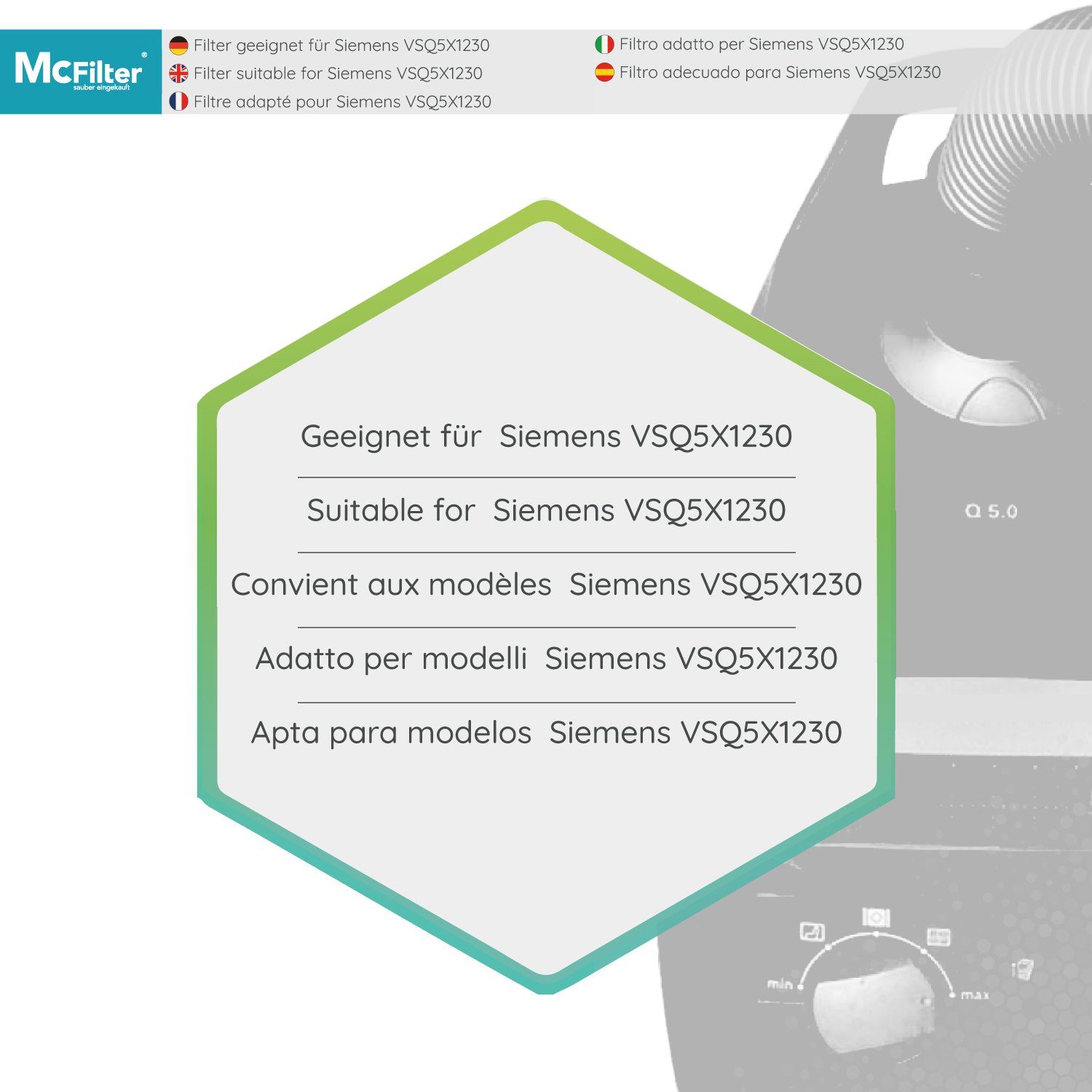 McFilter HEPA-Filter passend Q5.0 für VSQ5X1230 00577303 Siemens passgenau, Power, Silence schwarz, wie Staubsauger, Extreme