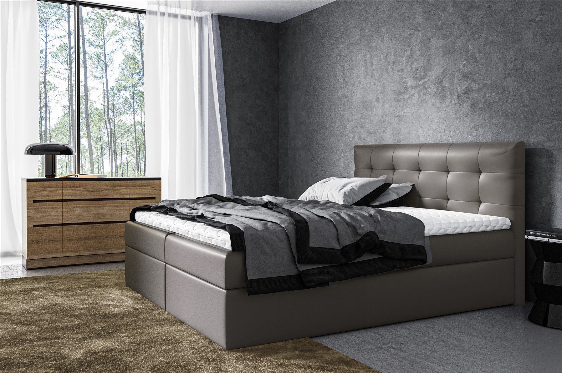 Fun Möbel Boxbett Schlafzimmerbett VIDE in Kunstleder Grau (inkl. Bettkästen, 1-St., inkl. Kaltschaumtopper)
